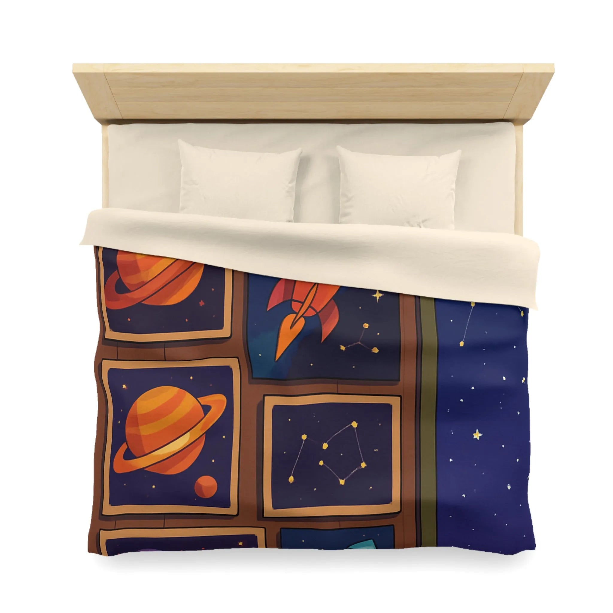 Housse de Couette Espace Coloré avec Fusées et Constellations pour Chambre Enfant