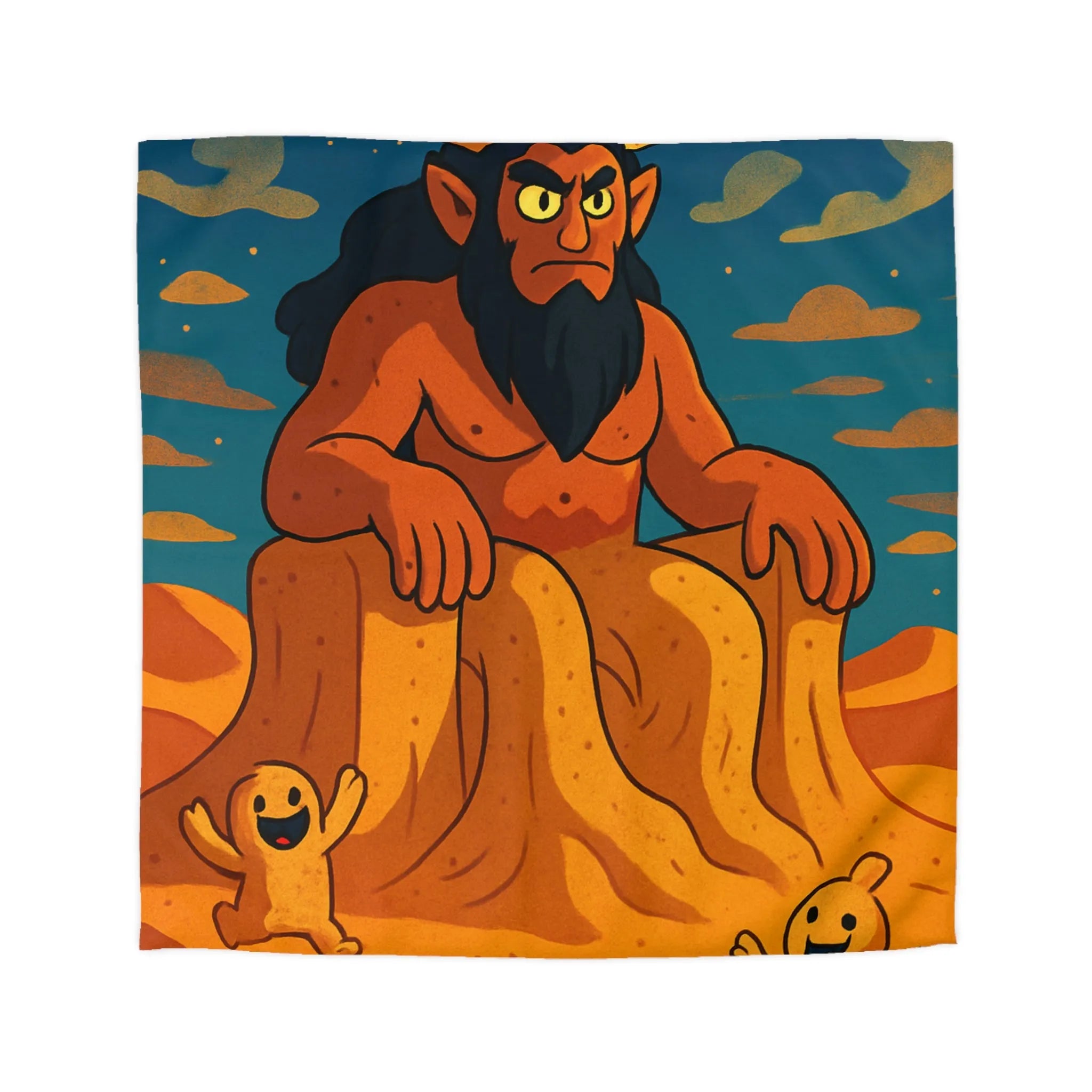 Housse de couette illustration désert démon cornu amusant créatures souriantes ciel étoilé