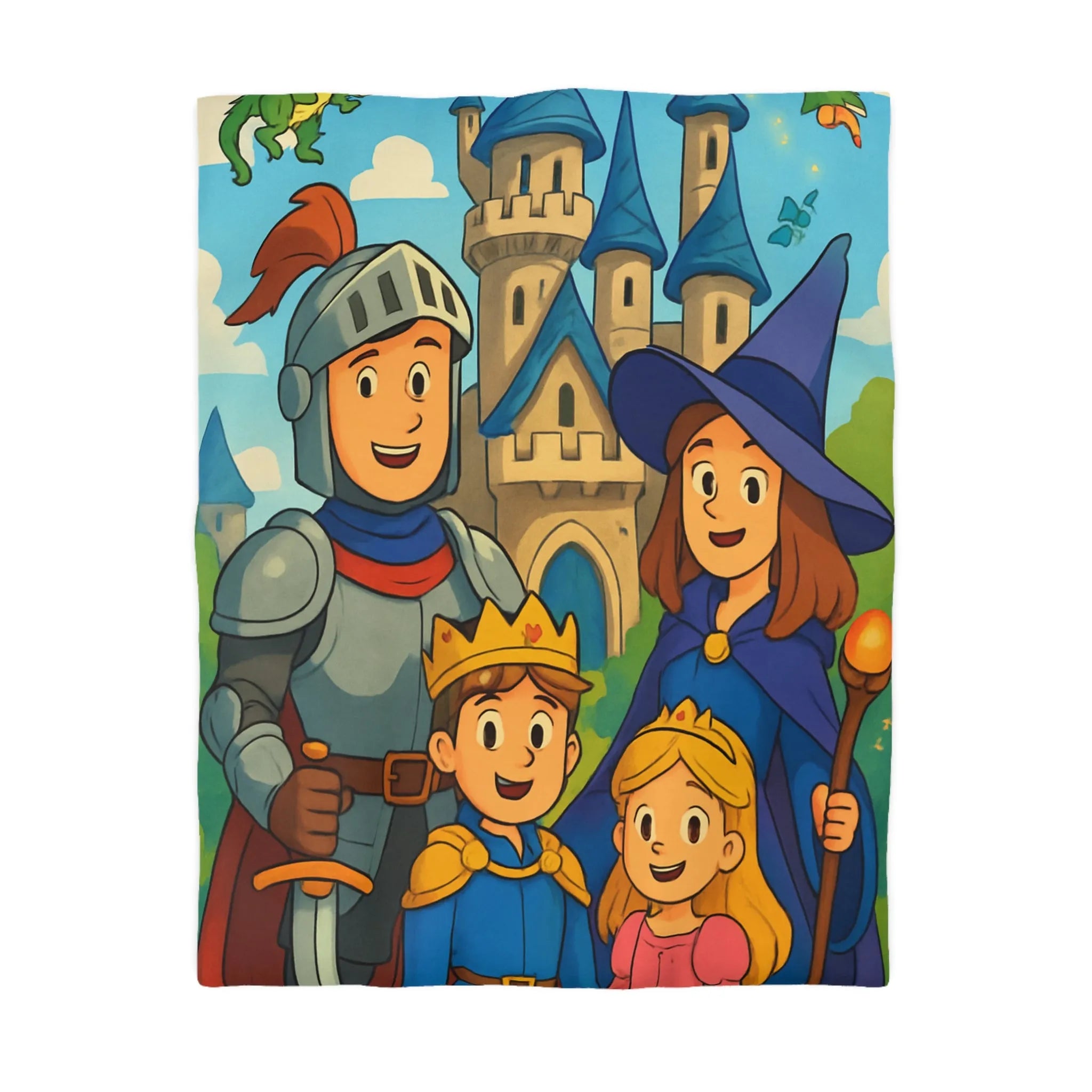 Housse de Couette Enchantée avec Chevalier, Princesse, Château, et Dragon pour Enfants
