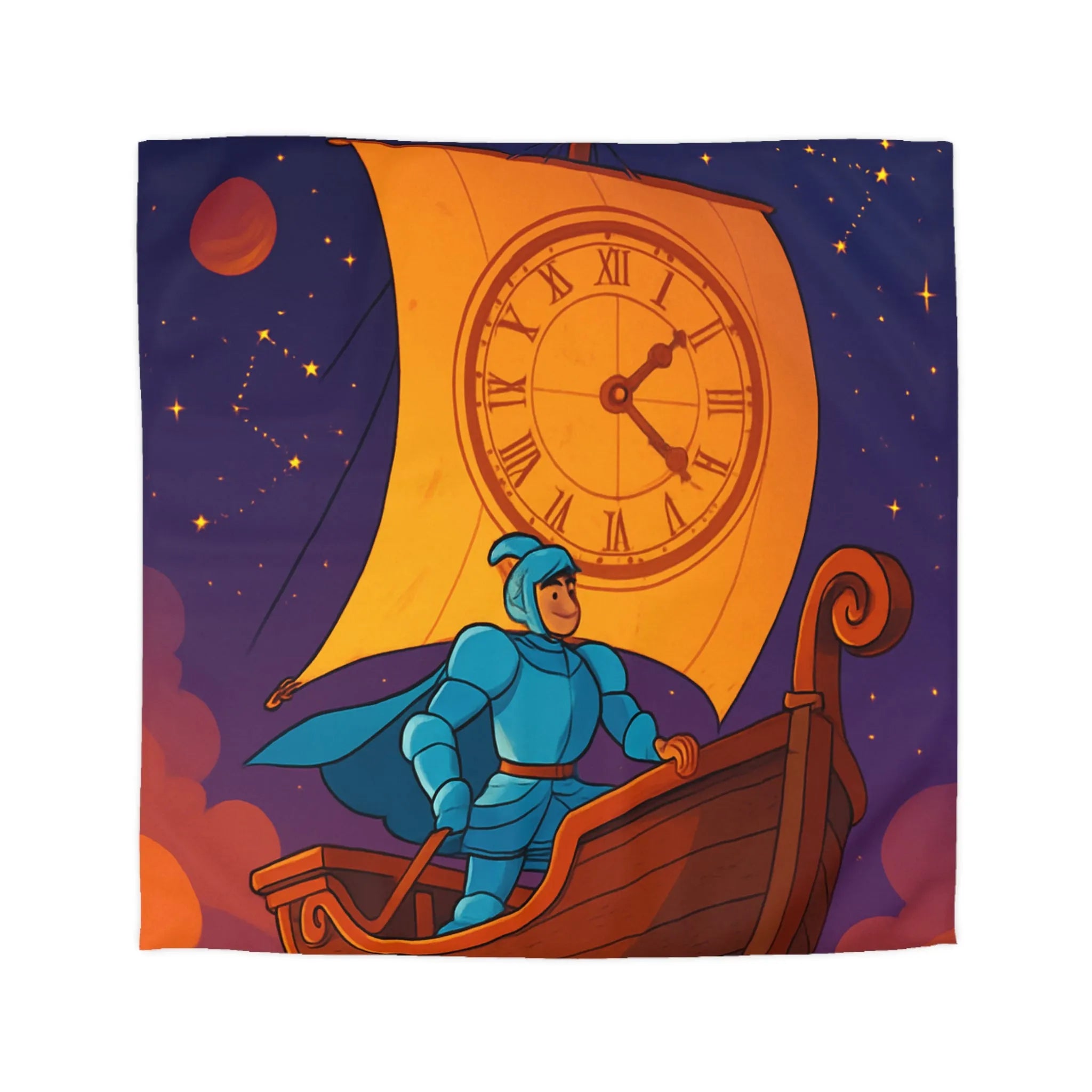 Housse de couette enfant rêveur : chevalier voyageant à travers le cosmos étoilé