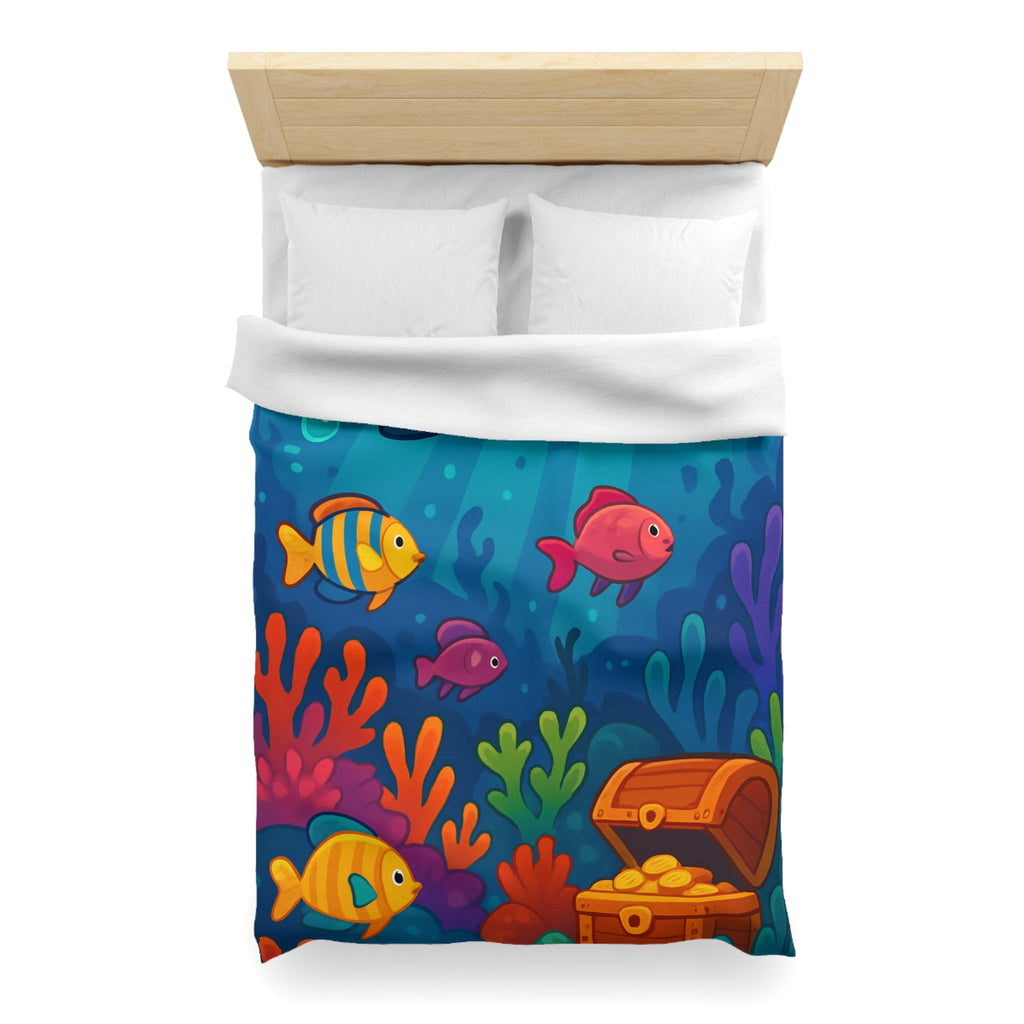 Housse de couette océan magique, baleine heureuse, poissons colorés et trésor sous-marin