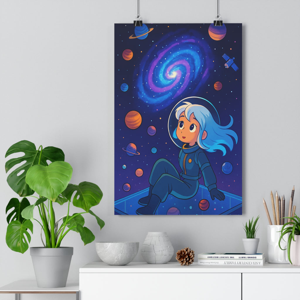 Poster décoratif cartoon néon coloré ludique futuriste espace aventure chambre bureau 30x46 cosmos qualité