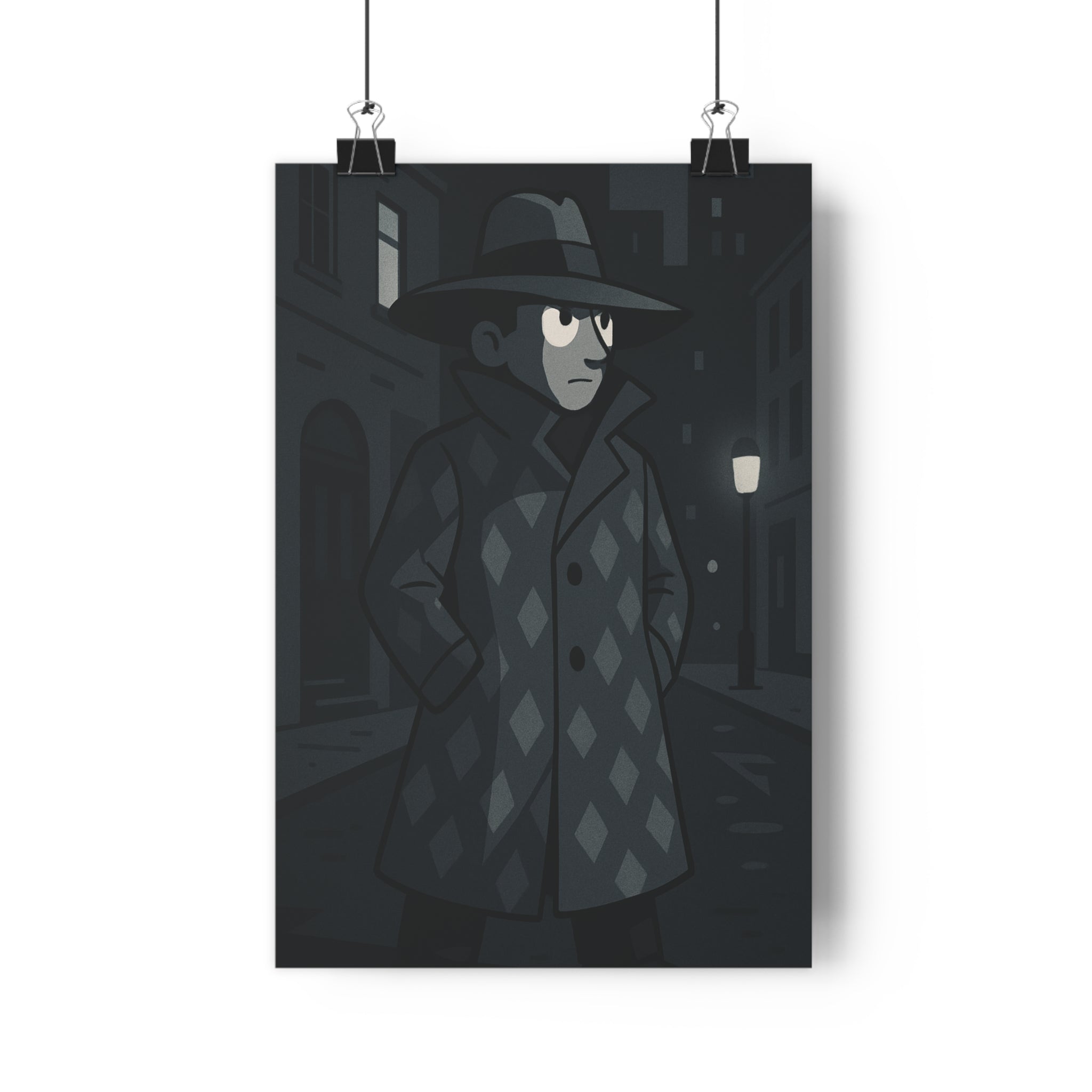 Poster décoratif urbain illustration mystérieuse noir blanc cartoon salon chambre bureau moderne élégant sophistiqué