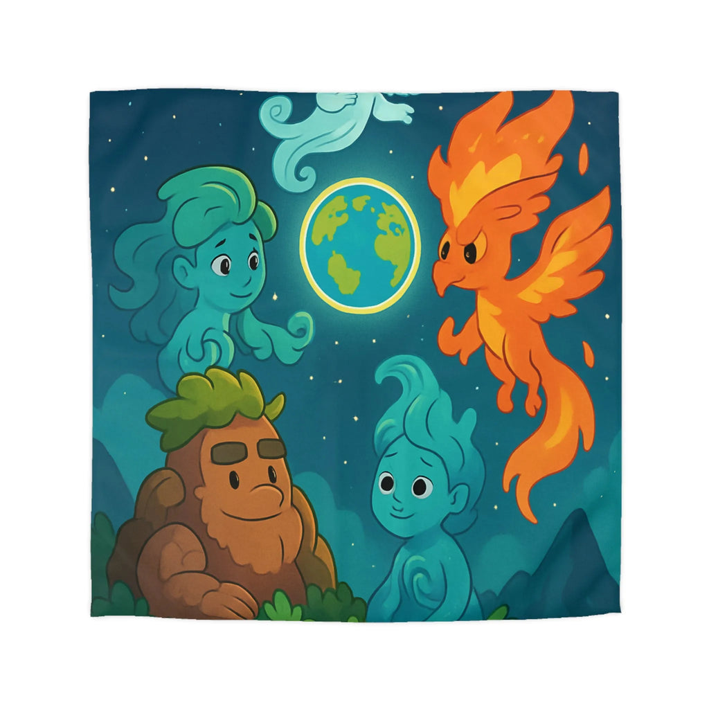 Housse de Couette Éléments Fantastiques pour Chambre Enfants avec Terre et Créatures Magiques