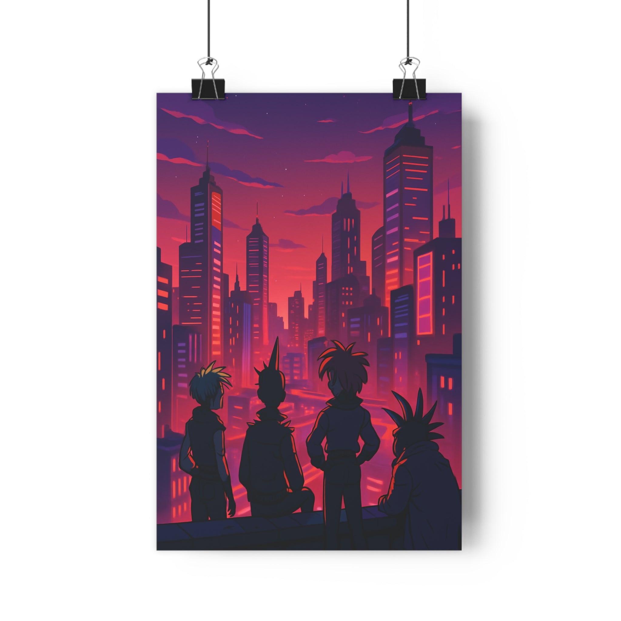 Poster décoratif crépuscule violet rouge cyberpunk ambiance mystique chambre bureau 30x46 néons vibrant qualité