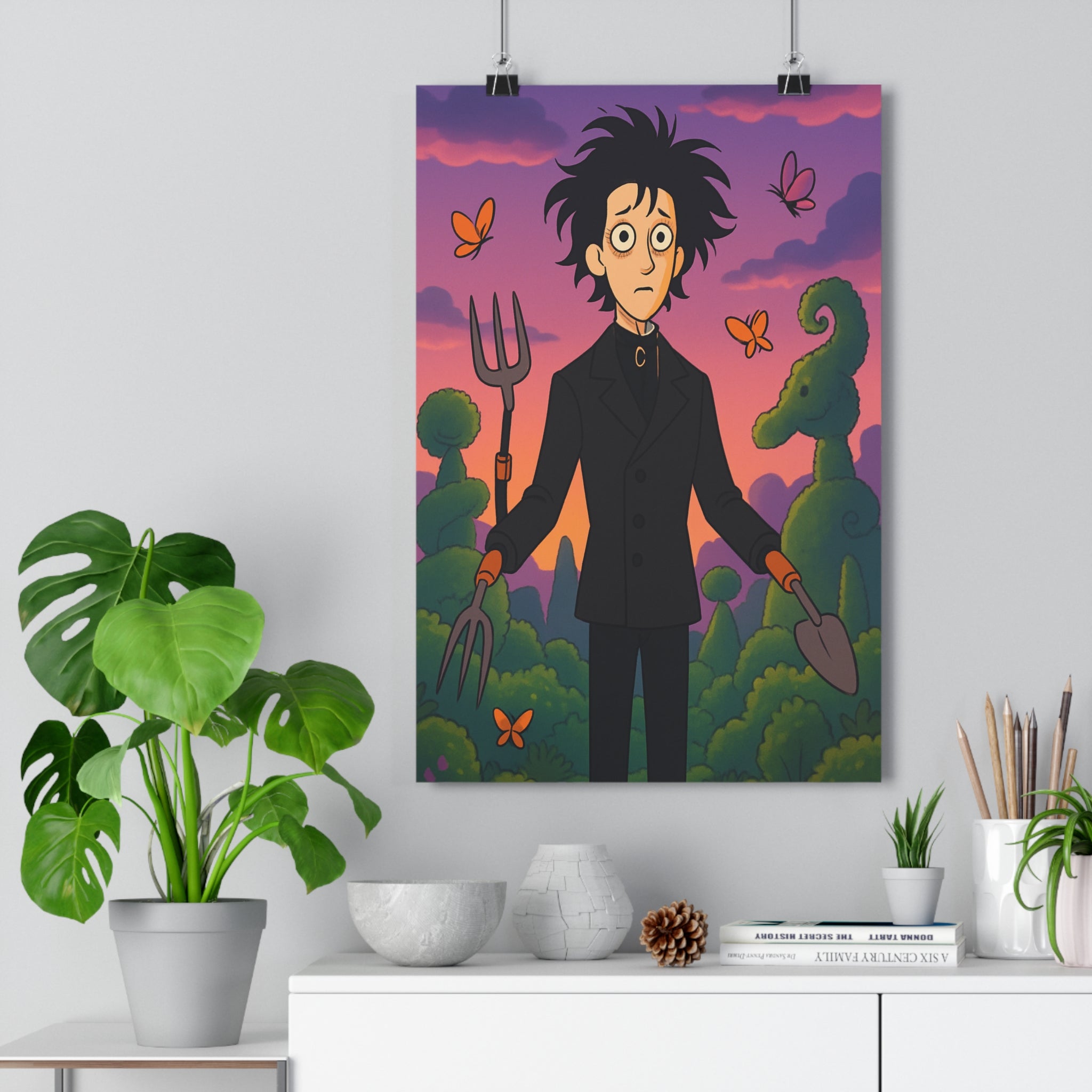 Poster décoratif romantique gothique dessin animé violet rose jardin personnage unique maison chambre qualité