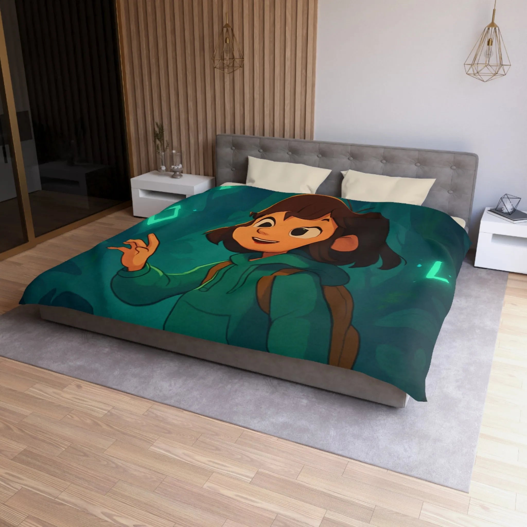 Housse de couette enfant avec motifs magiques et mystiques en forêt enchantée sombre