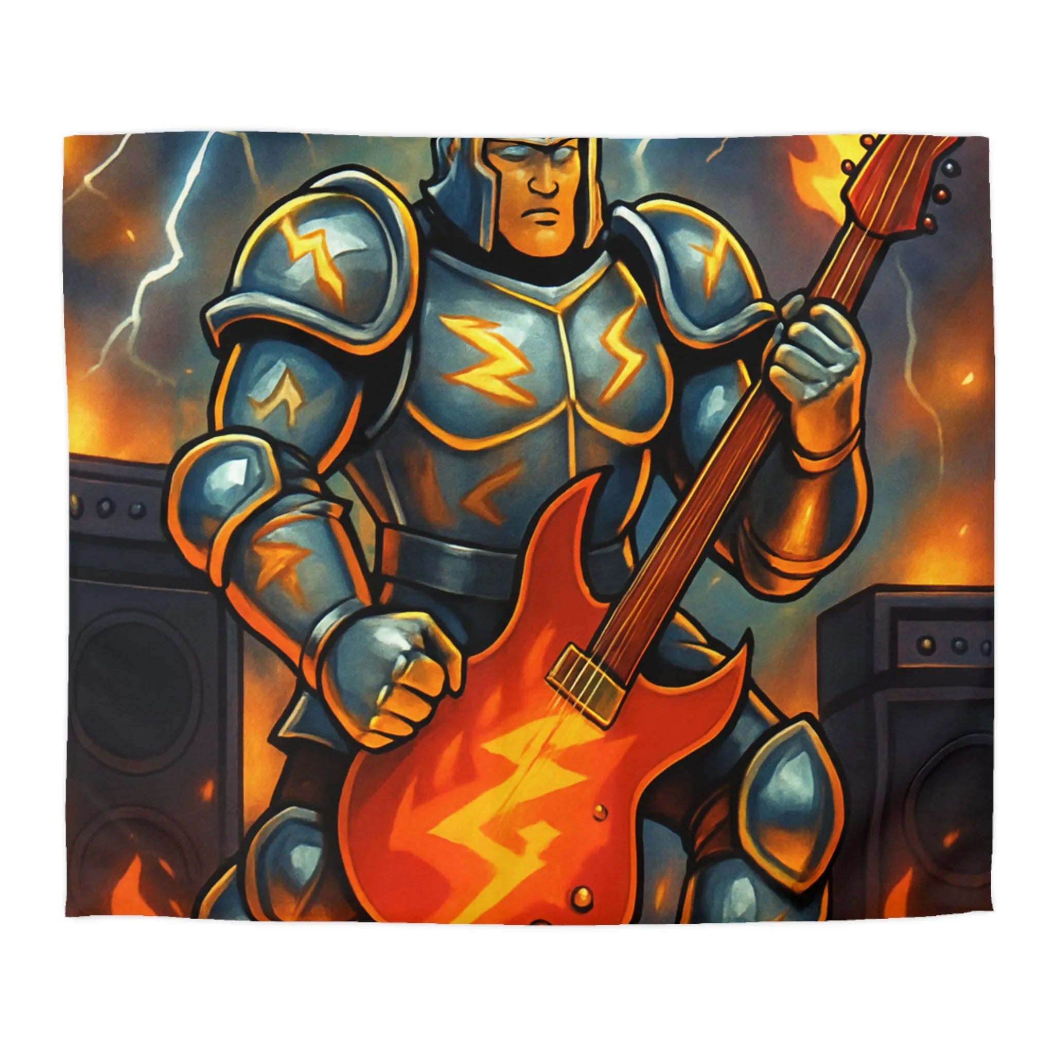 Housse de couette guerrier électrique avec guitare enflammée pour chambre rock intense