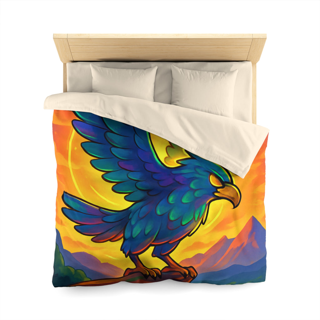 Housse de couette montagneuse avec aigle majestueux et vue spectaculaire au lever du soleil