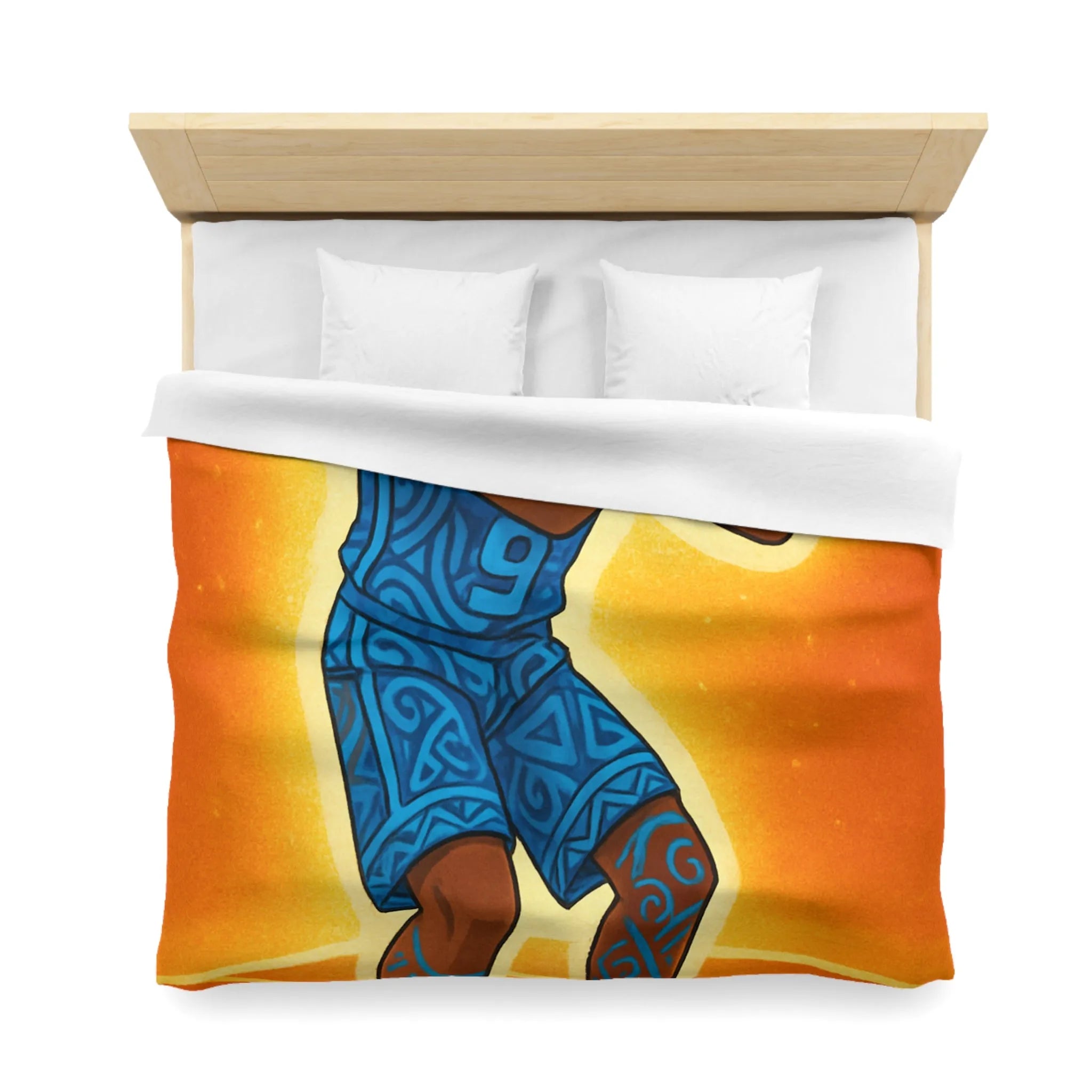 Housse De Couette Avec Joueur De Basketball Graphique En Bleu Sur Fond Orange