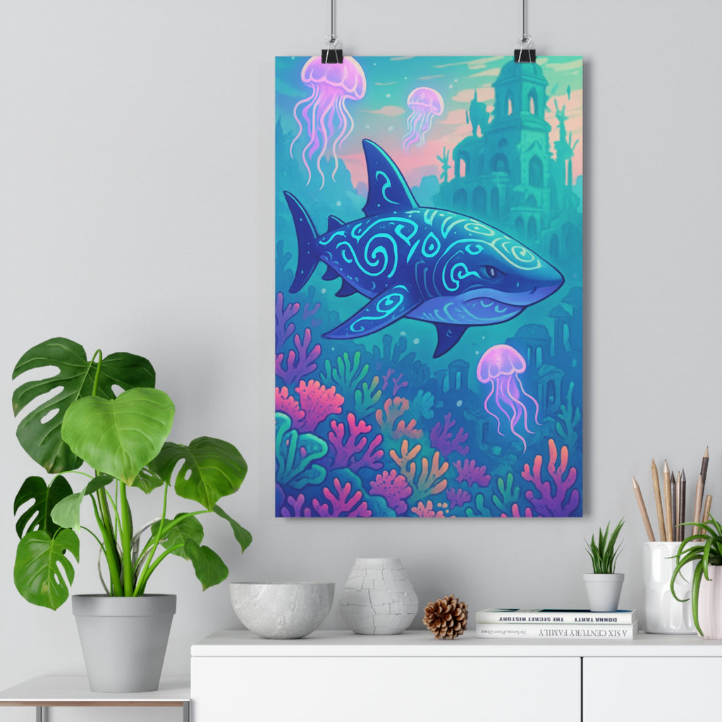 Poster décoratif fantaisie marine bleu violet mystique aventure salon chambre 30x46 intérieur tendance élégant