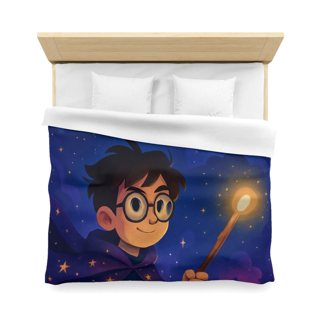 Housse de couette magique bleu nuit avec château, hibou et train enchanté