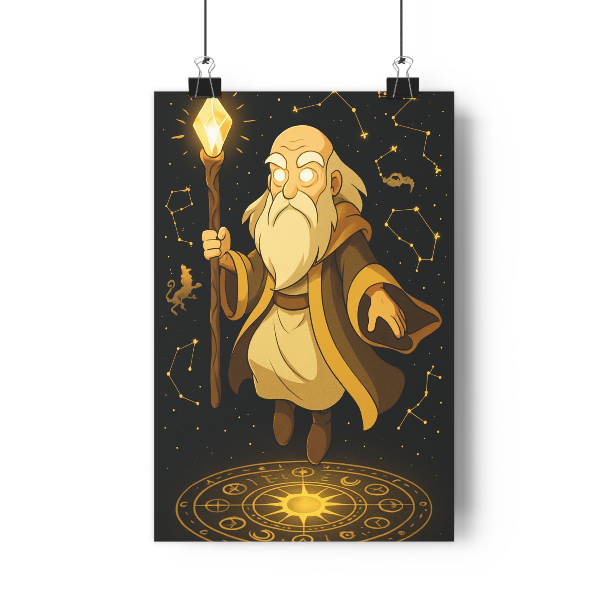 Poster décoratif mystique sombre doré personnage céleste cartoon salon bureau chambre magique ambiance qualité