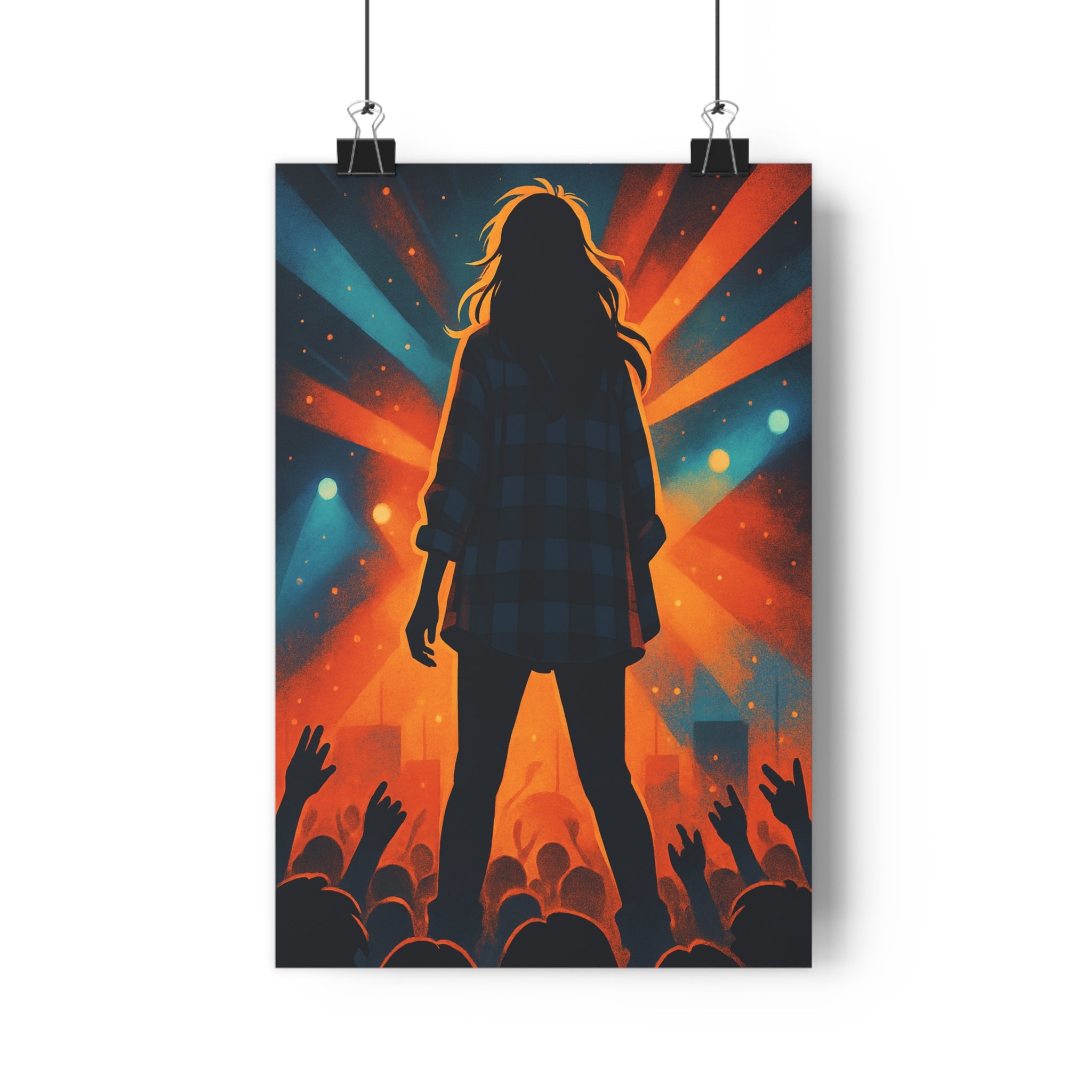 Poster décoratif concert silhouette artistique vibrant alternatif bleu orange salon musique moderne ambiance qualité