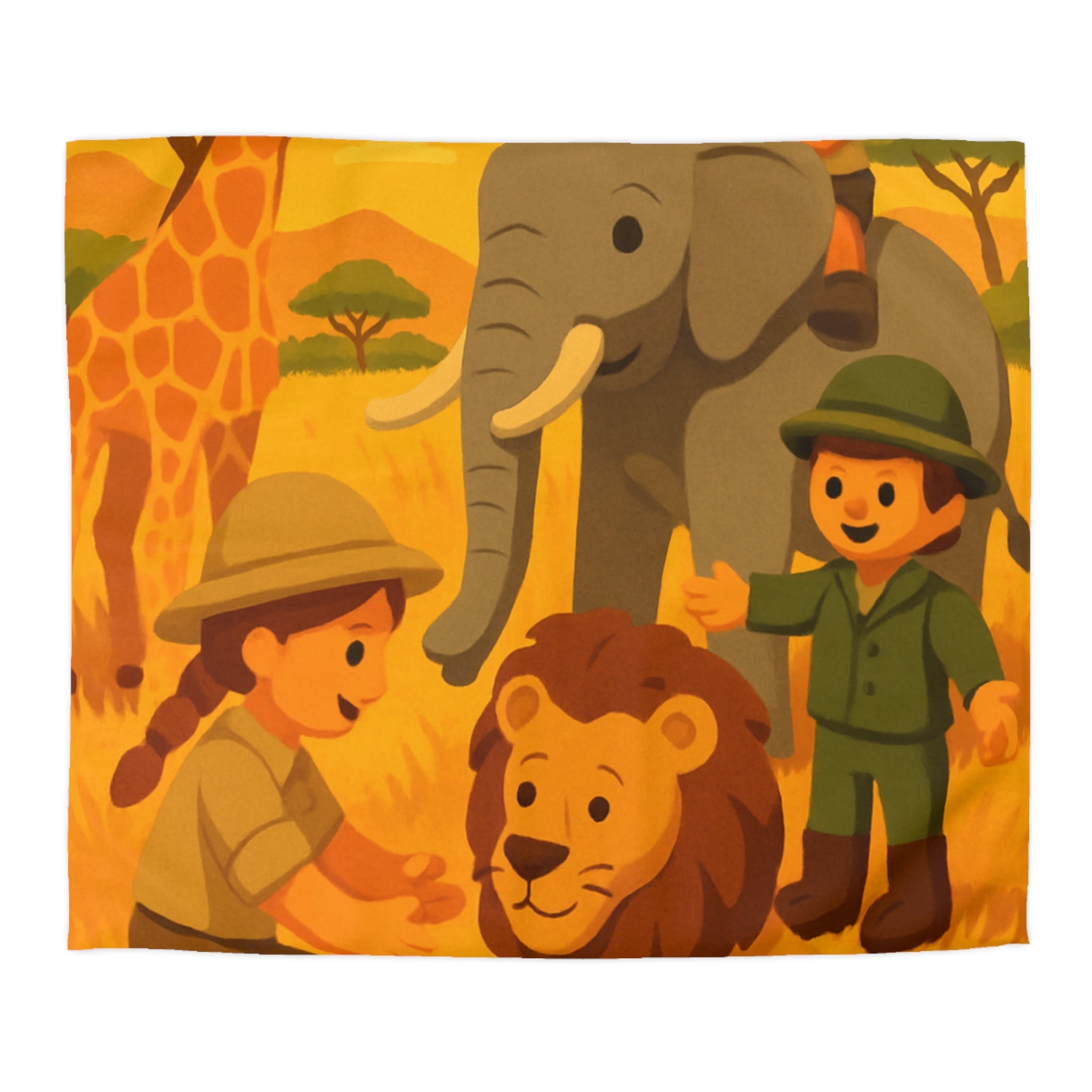 Safari Coloré pour Enfants avec Animaux Amicaux dans la Savane Dorée et Ensoleillée