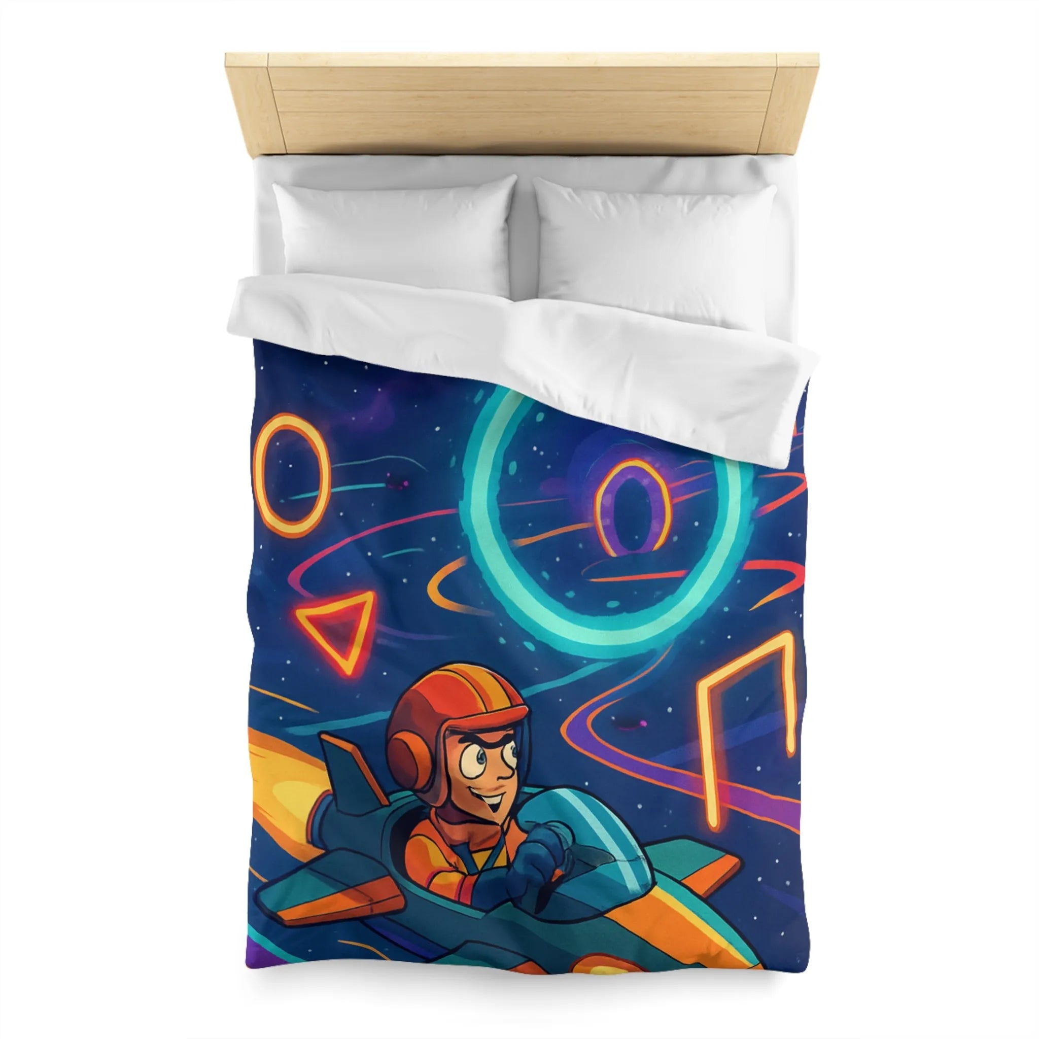 Housse de Couette Enfantine avec Motifs Spatiaux et Dessins de Vaisseau Spatial