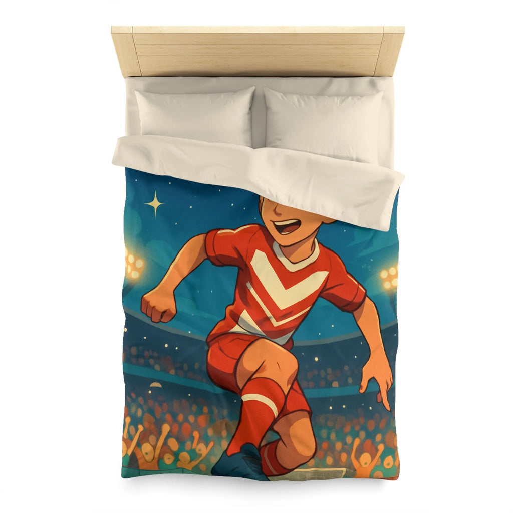 Housse de Couette Enfant Thématique Football avec Joueur et Ballon sous Étoiles Éclatantes