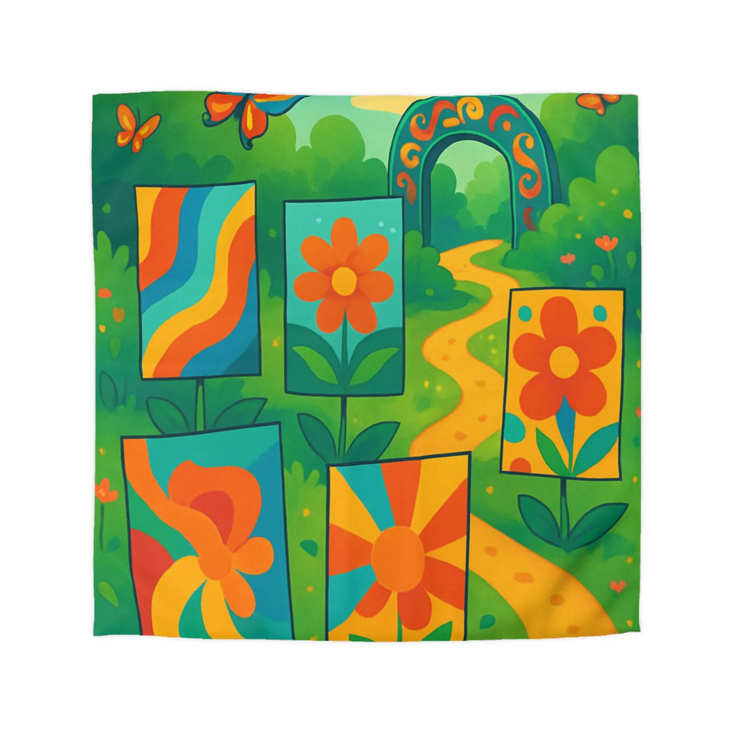 Housse de couette colorée avec fleurs et papillons pour chambre moderne et vivante