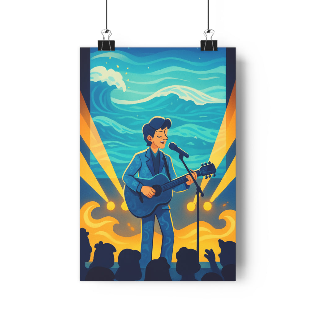 Poster décoratif musical bleu argenté moderne ambiance concert salon chambre vibrant 30x46 cm artistique