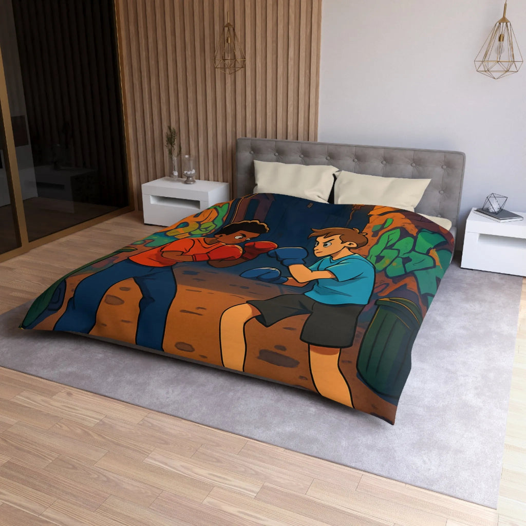 Housse De Couette Boxe Enfantine Nuit Sur Rue Graffitée Avec Lampadaires Illuminés