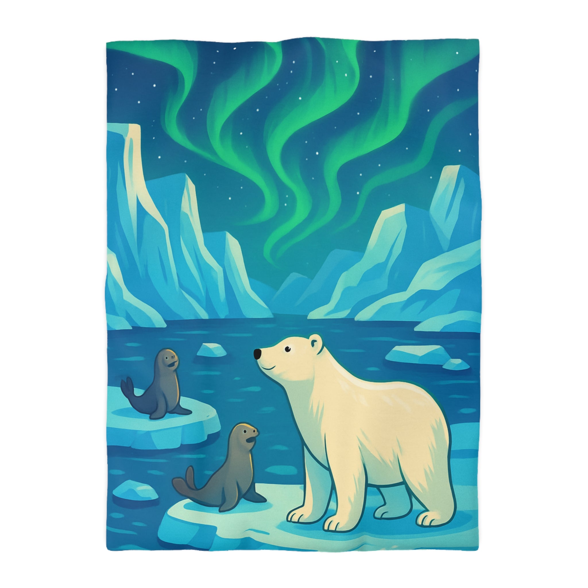Housse de couette polaire avec ours et aurores boréales pour chambre enfant