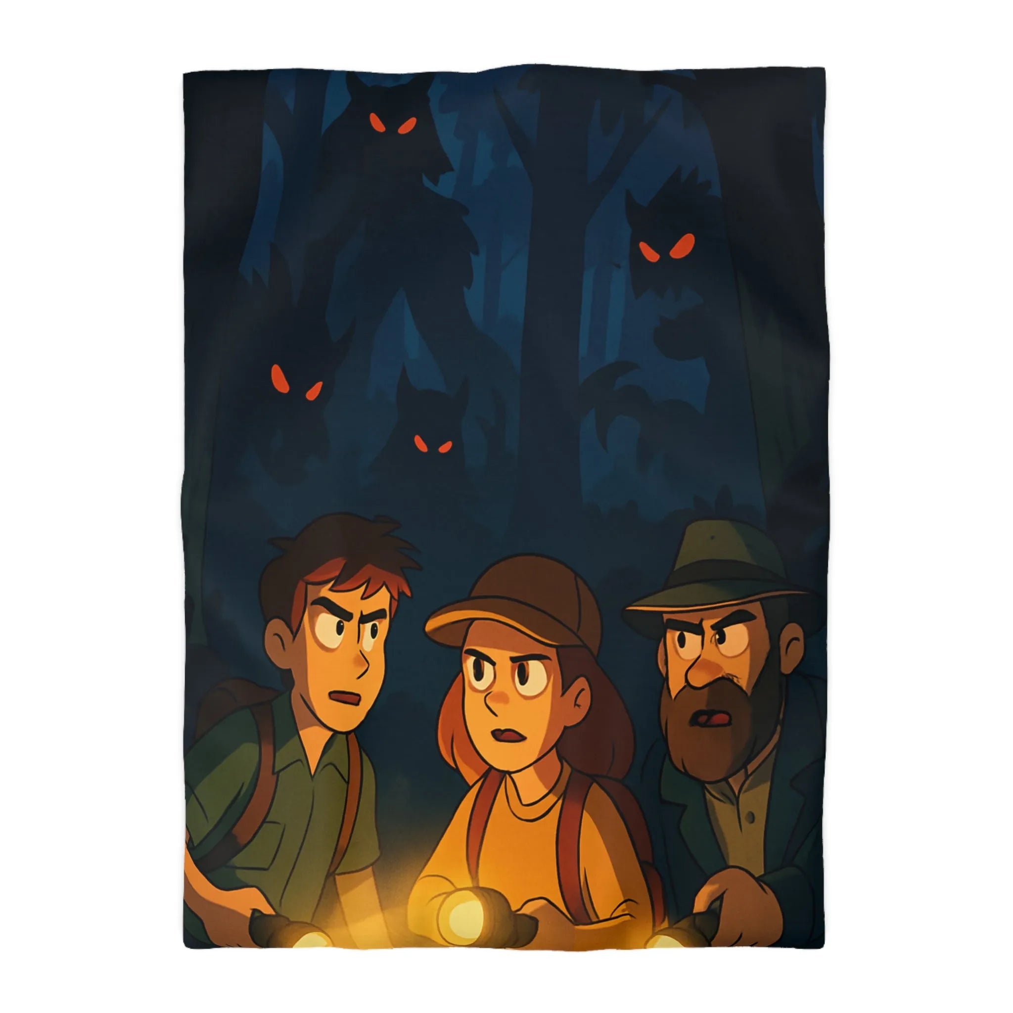 Housse de Couette Forêt Enchantée Nocturne avec Aventuriers et Créatures Mystiques Illustrée