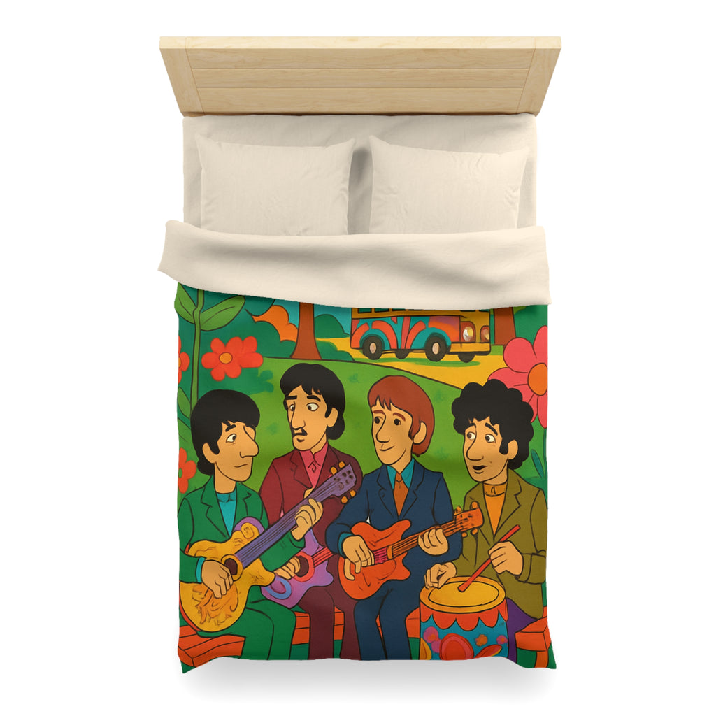 Housse de couette rétro colorée inspirée d'un groupe de musiciens animés en plein air