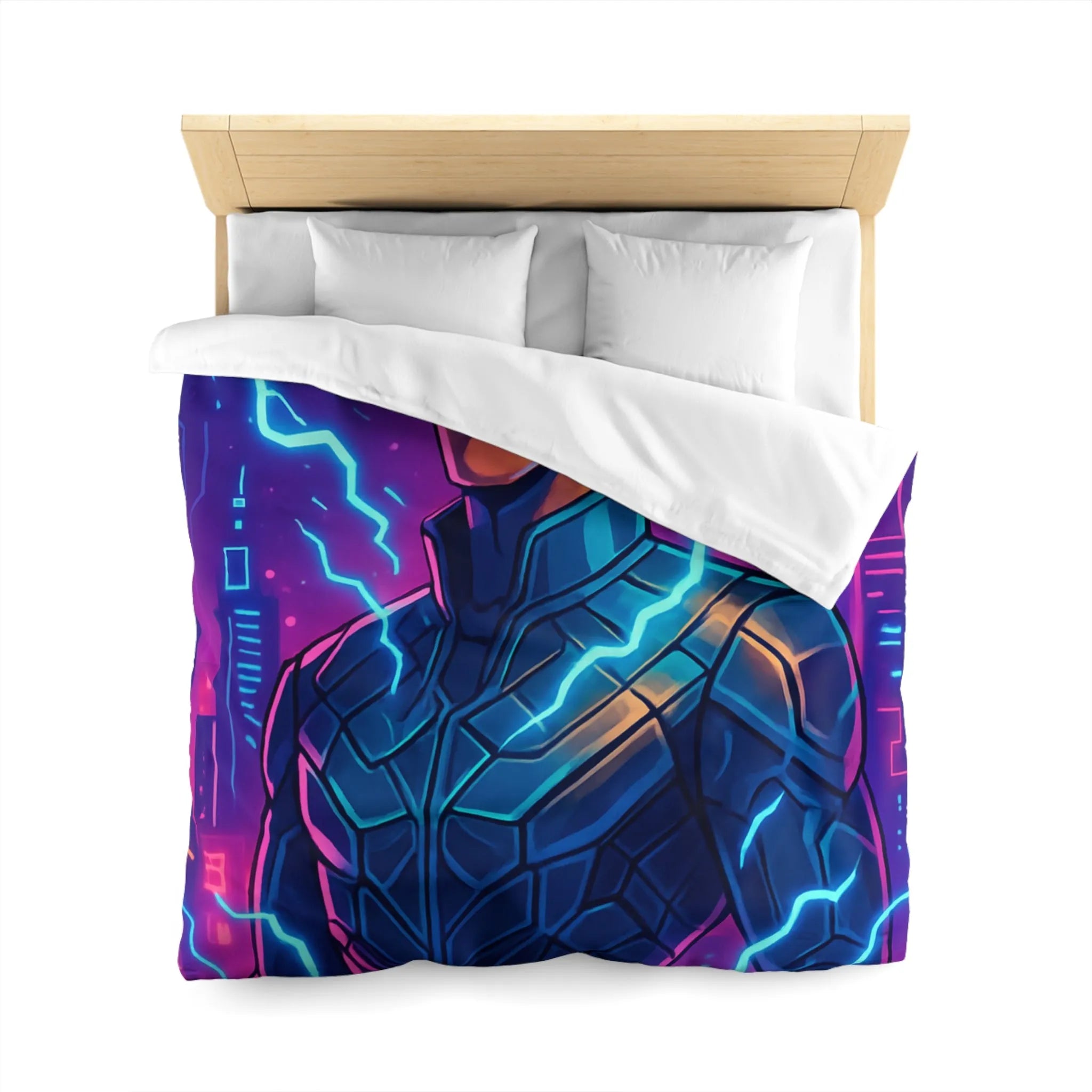 Housse de Couette Futuriste Cyberpunk avec Éclairs Électriques et Design Néon Énergétique