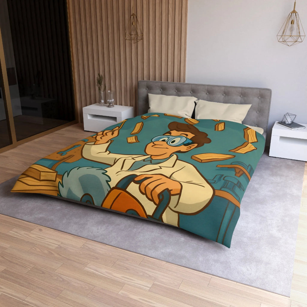 Housse de couette avec design créatif de menuiserie en style rétro et ludique