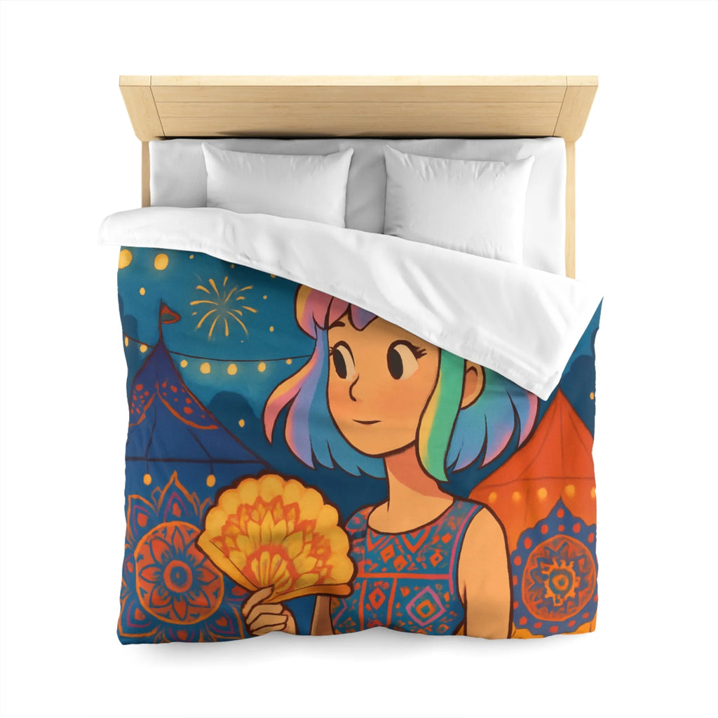 Housse de couette colorée avec motif de festival et feux d'artifice captivants