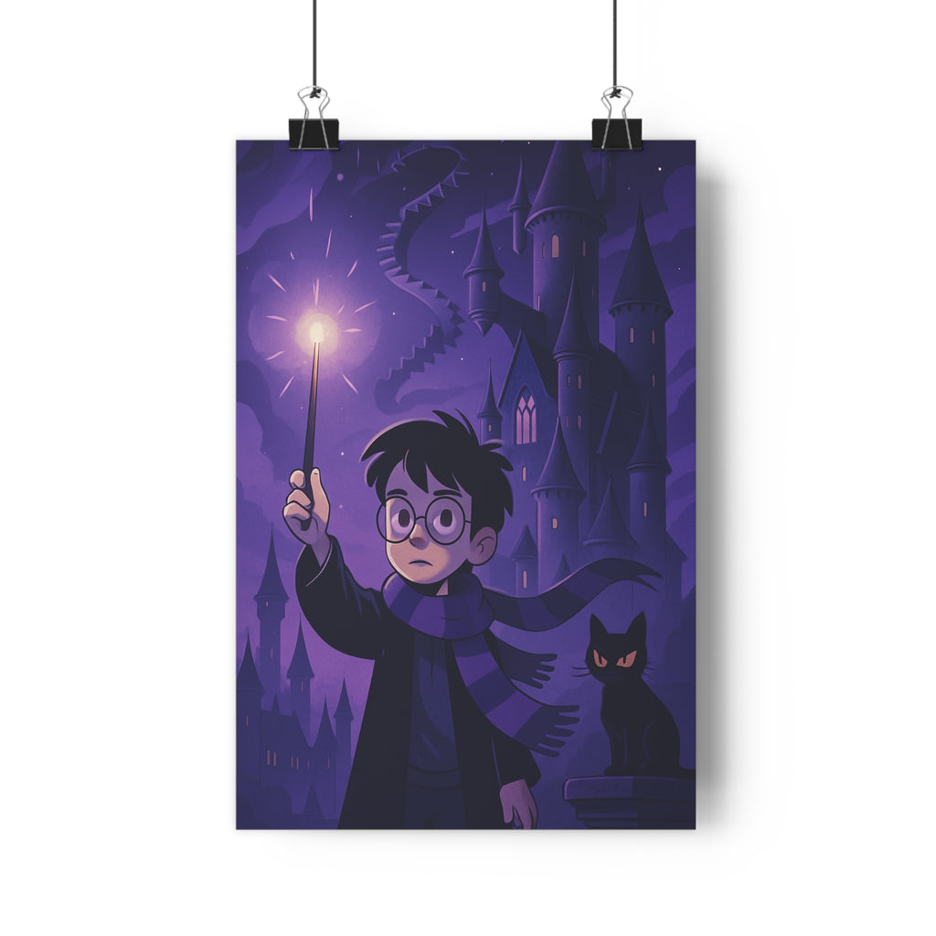 Poster décoratif sorcier animé violet bleu magique mystique chambre enfant art illustration qualité premium