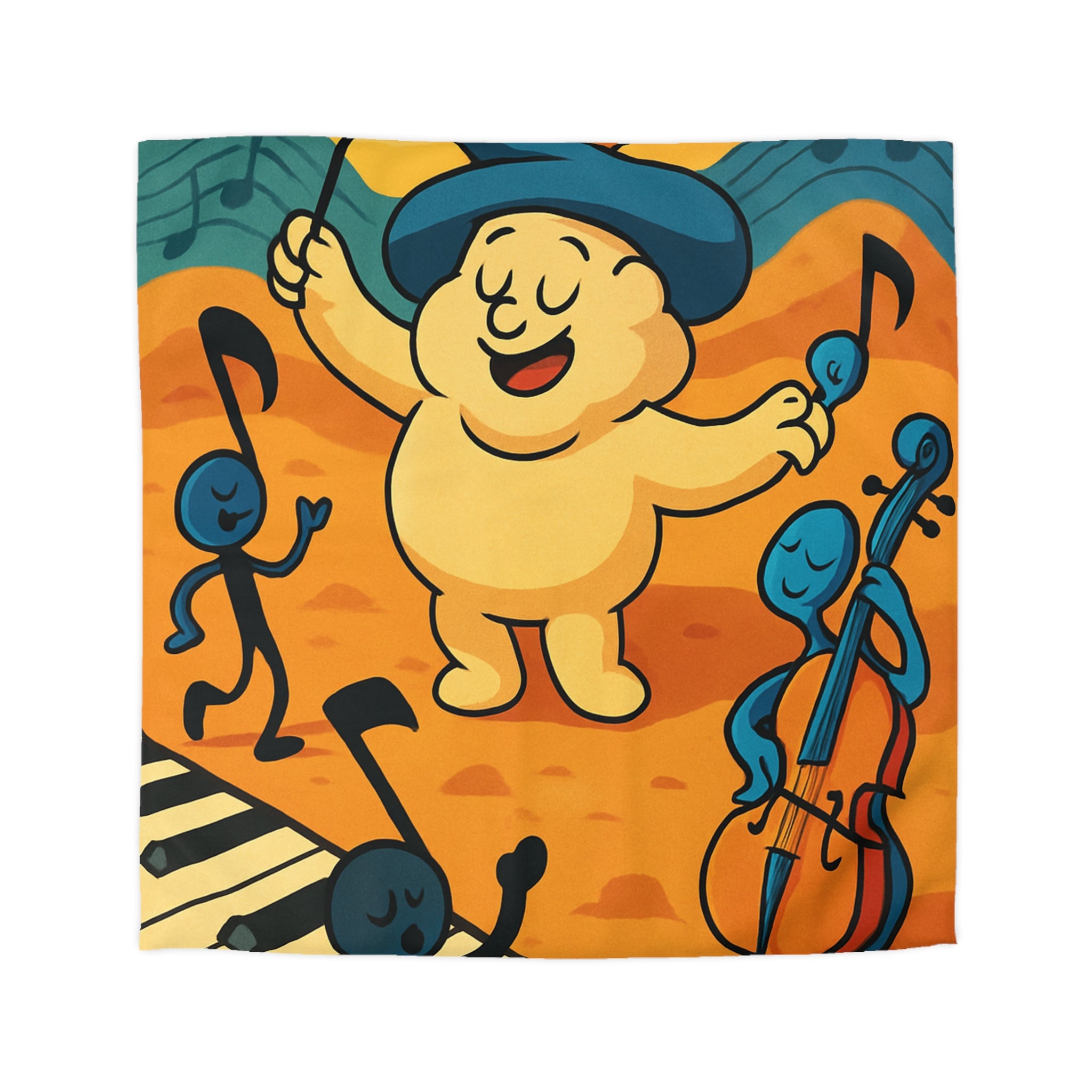 Housse de Couette Musicale Enfantine avec Chef d'Orchestre et Musiciens Fantaisistes