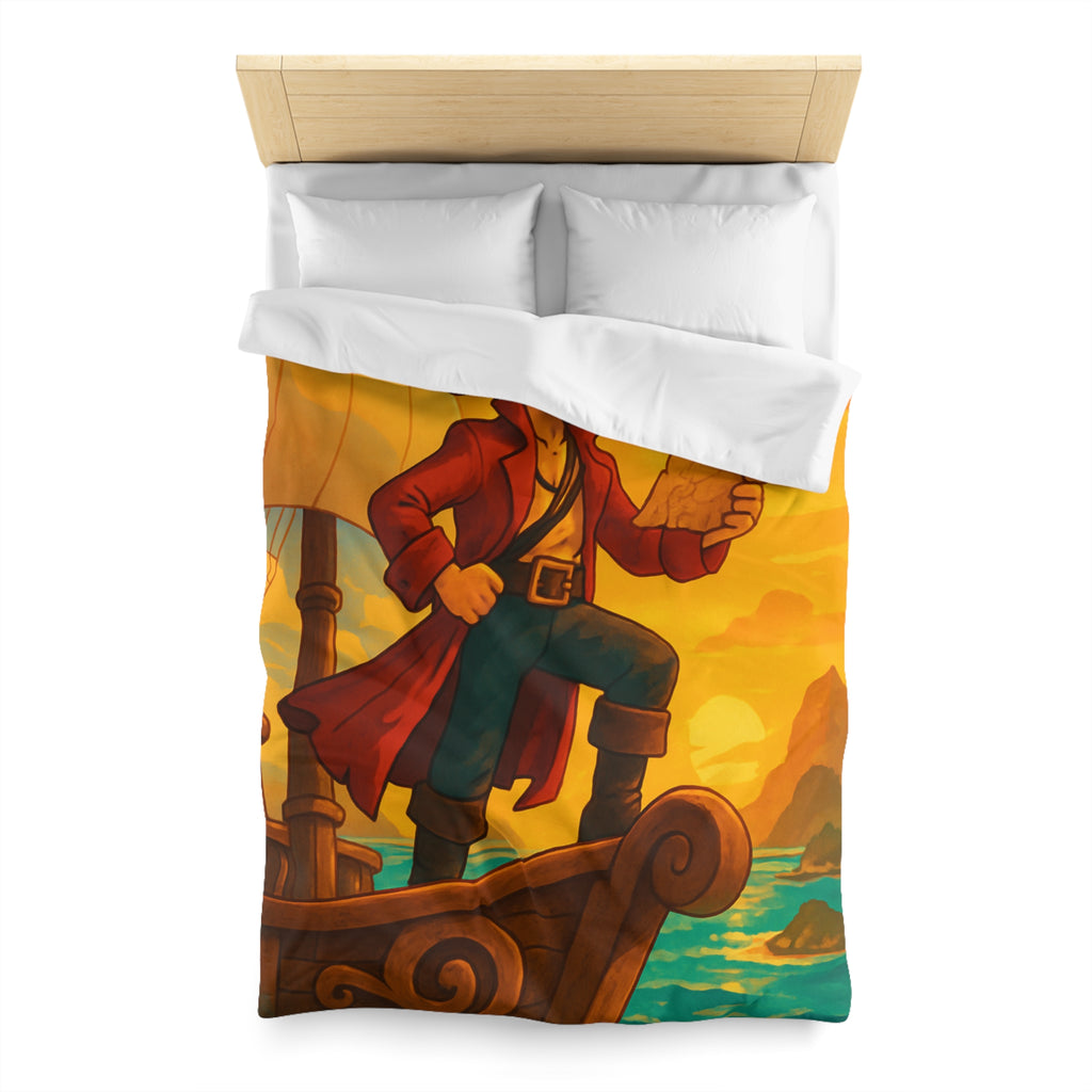 Housse de Couette Pirate Aventurier sur Bateau en Mer au Coucher du Soleil