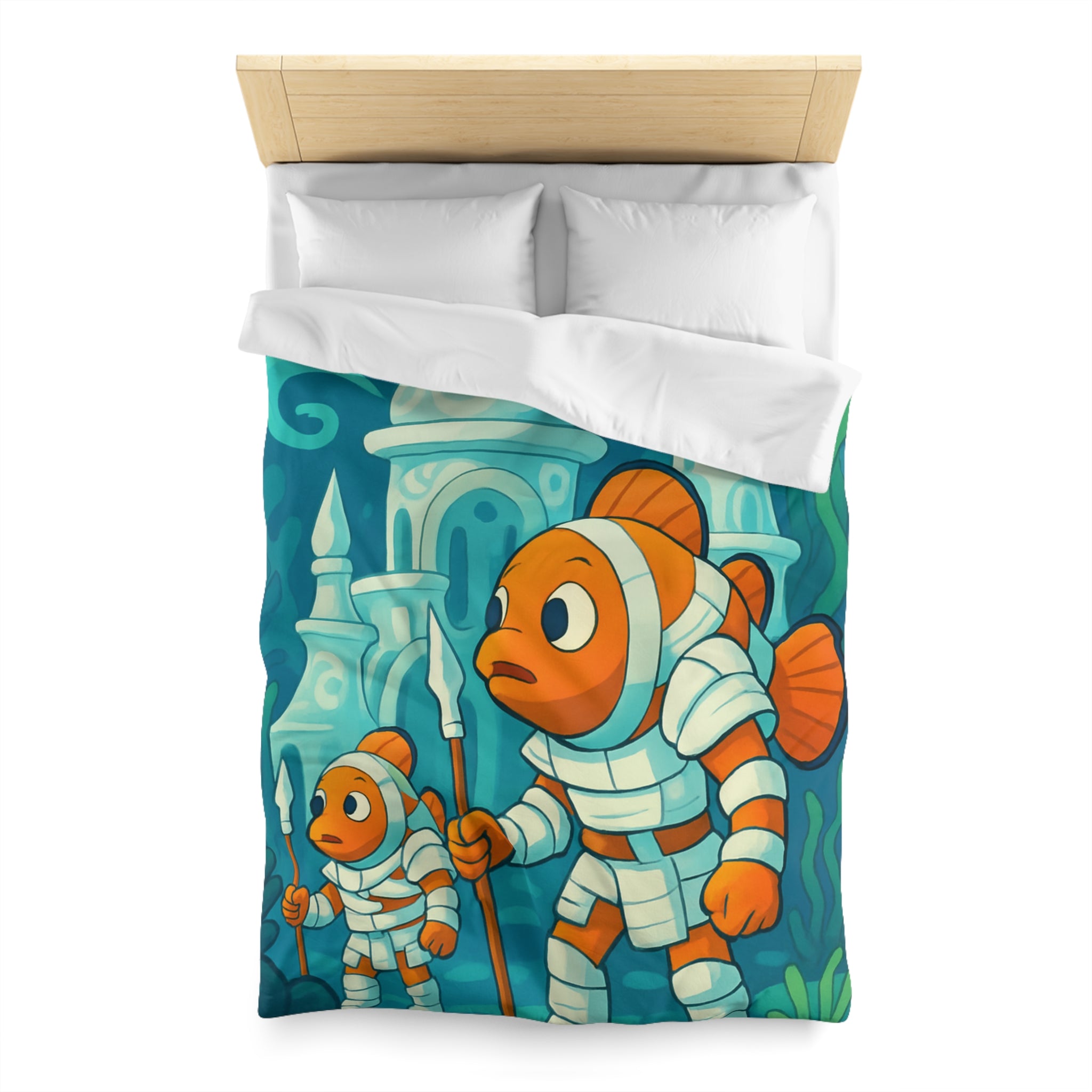 Intriguante housse de couette poissons en armure explorant un royaume sous-marin magique