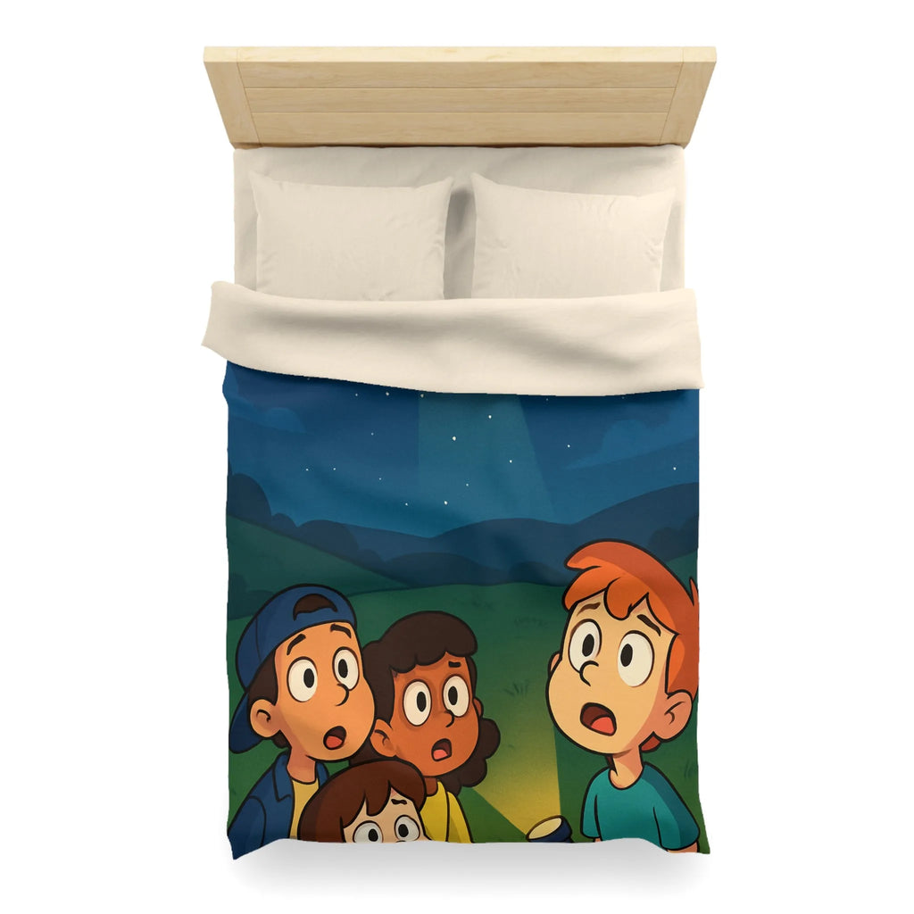 Découvre des Enfants Fascinés par un OVNI Éclairé dans le Ciel Nocturne Étoilé