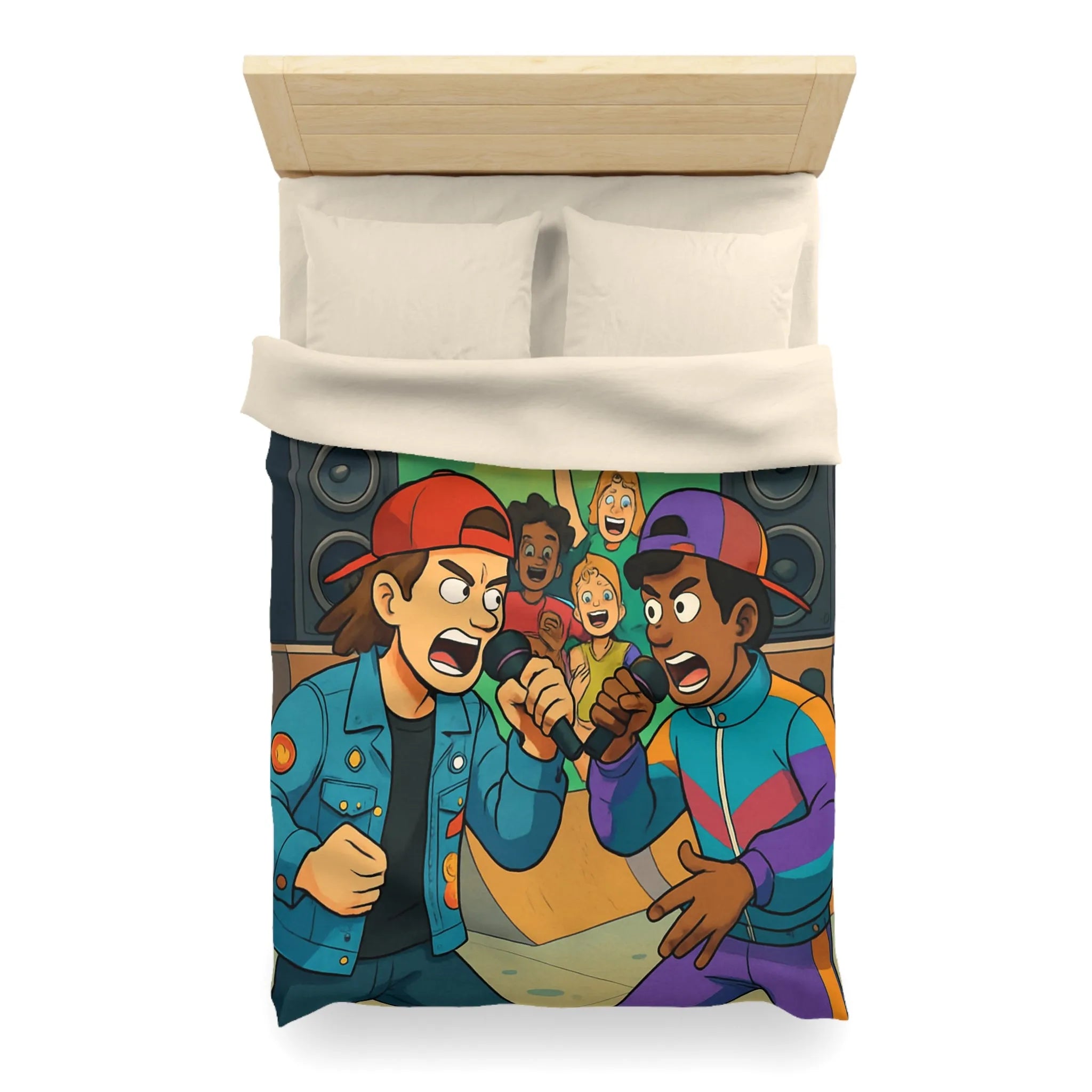 Housse de couette colorée style urbain avec jeunes en compétition de rap animée