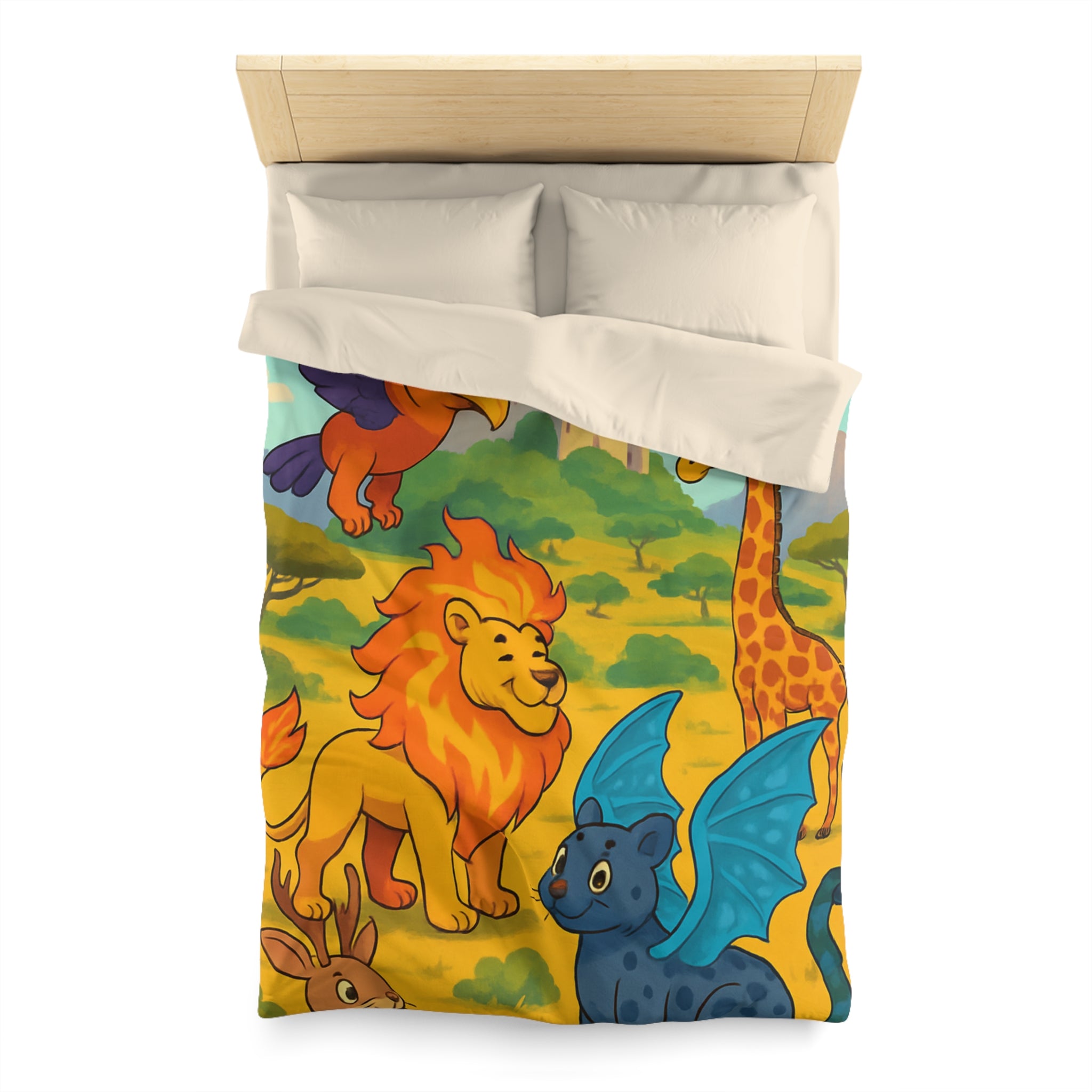 Housse de couette pour enfant avec animaux magiques et château de conte de fées