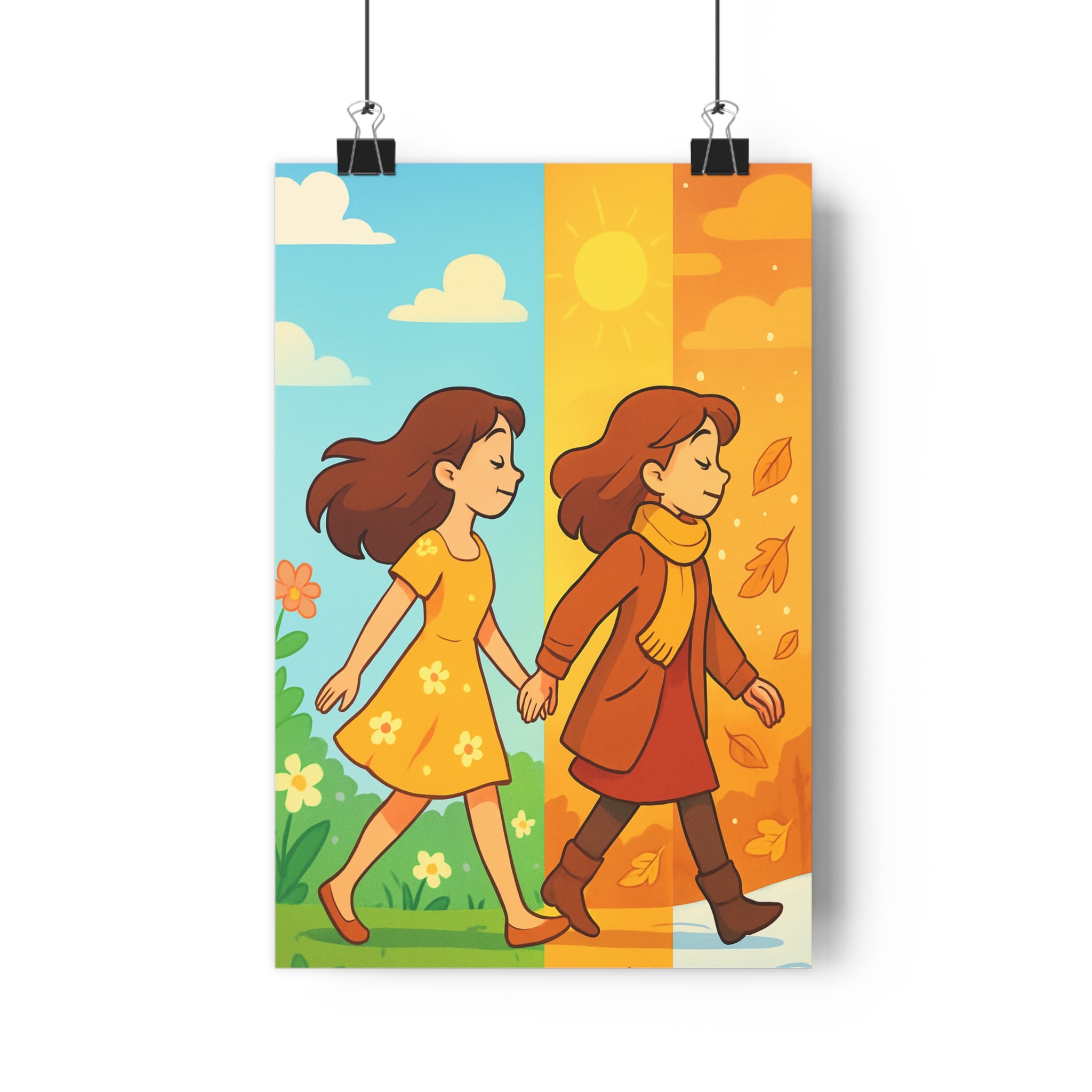 Poster décoratif cartoon vibrant printemps automne fleurs feuilles colorées salon chambre 30x46 cm qualité