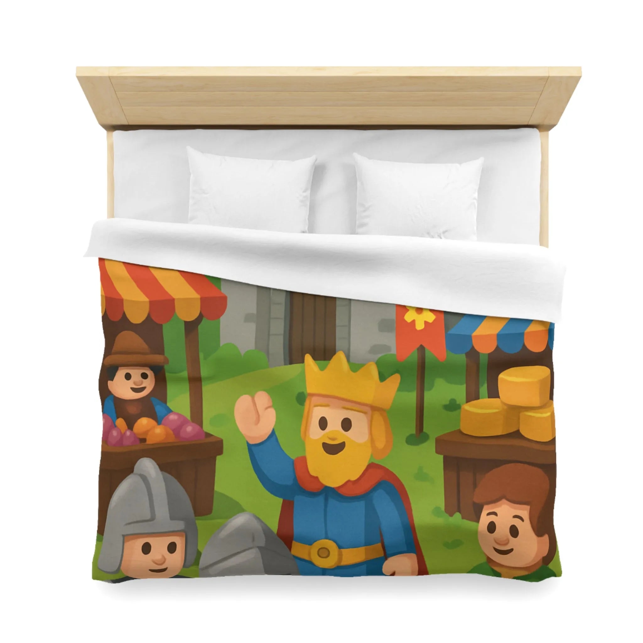 Housse de Couette Ludique Moyen Âge Château Roi et Marché Animé Coloré