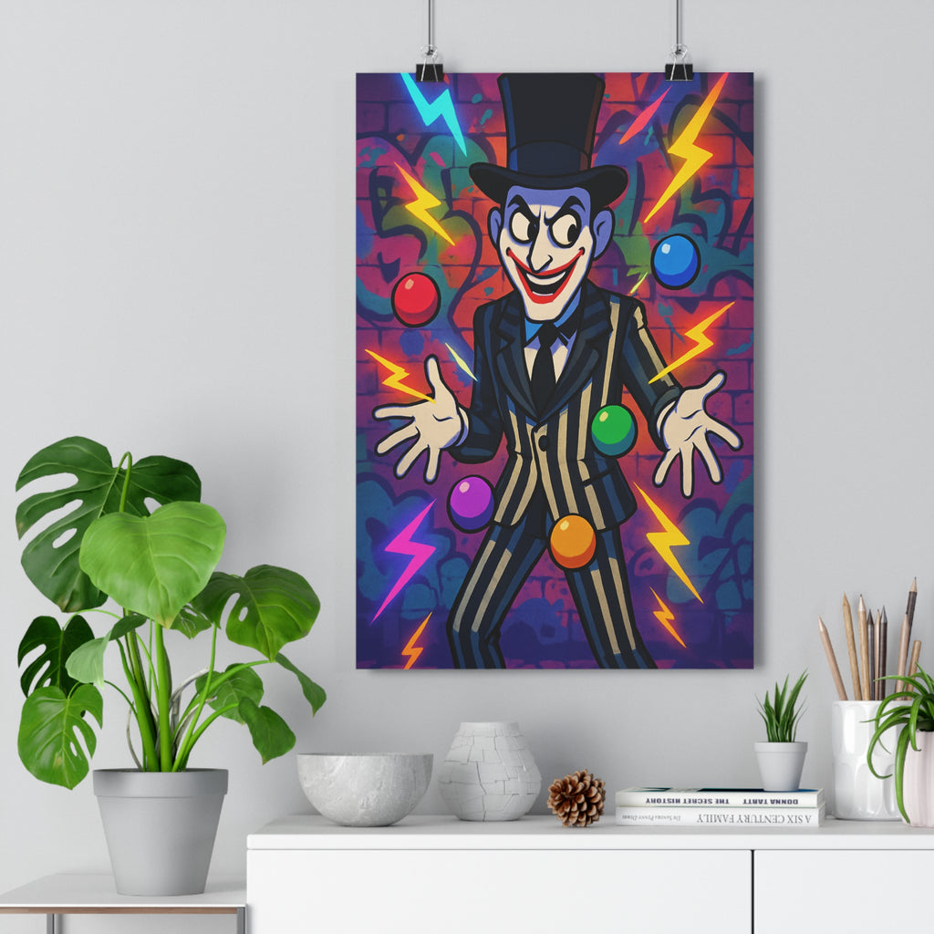 Poster décoratif joker streetart urbain bleu rouge vert jaune dynamique cartoon chambre salon qualité