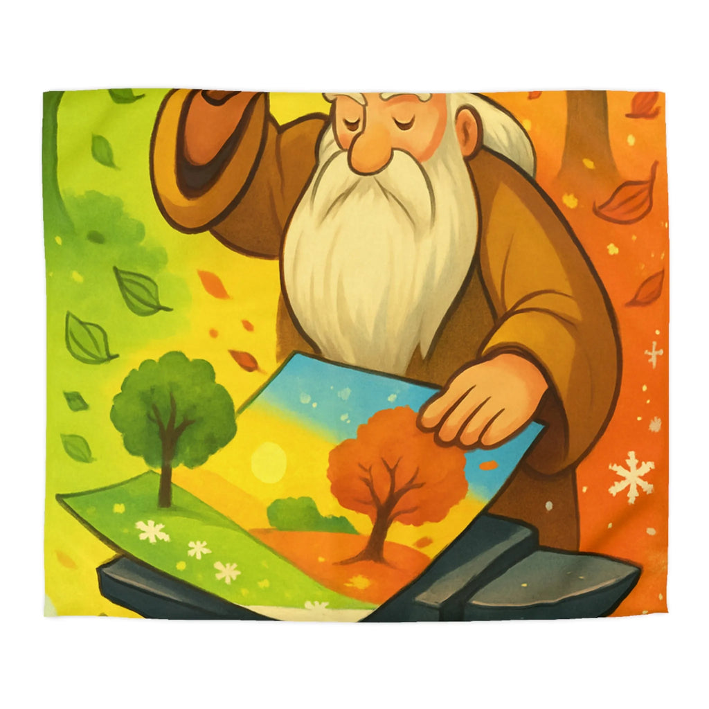 Housse de Couette Artistique aux Couleurs des Quatre Saisons avec Forge Mystique