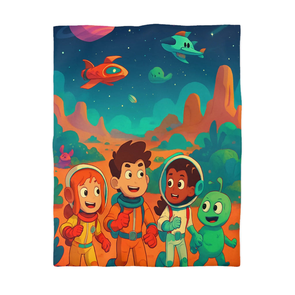 Housse de couette espace enfants, design coloré avec astronautes et paysages interstellaires