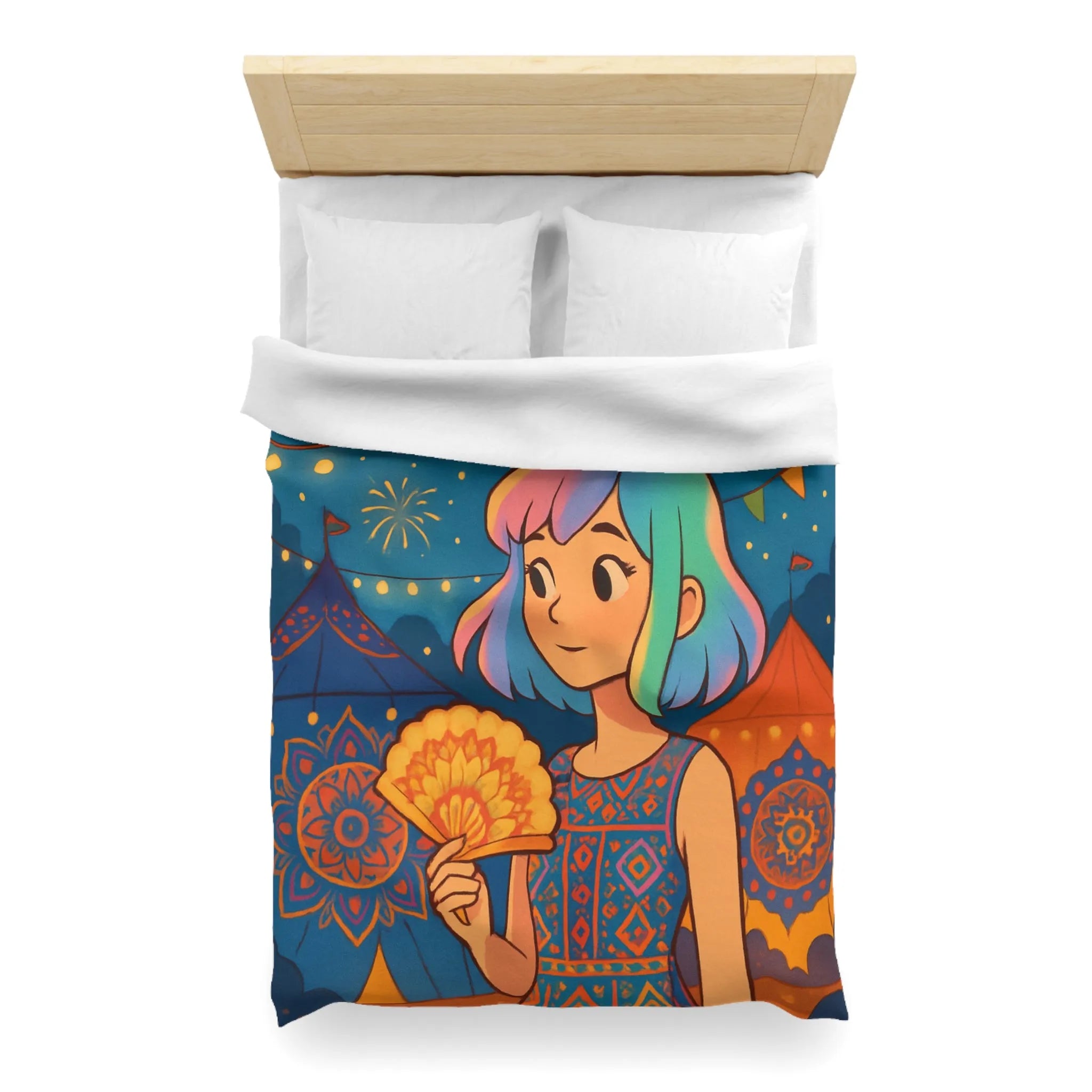 Housse de couette colorée avec motif de festival et feux d'artifice captivants