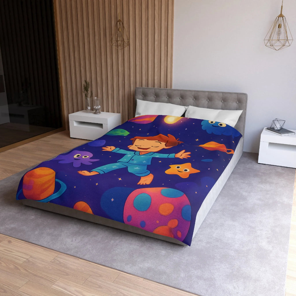 Housse de Couette Galaxie Enfant avec Atmosphère Rêveuse et Éléments Astronomiques Colorés