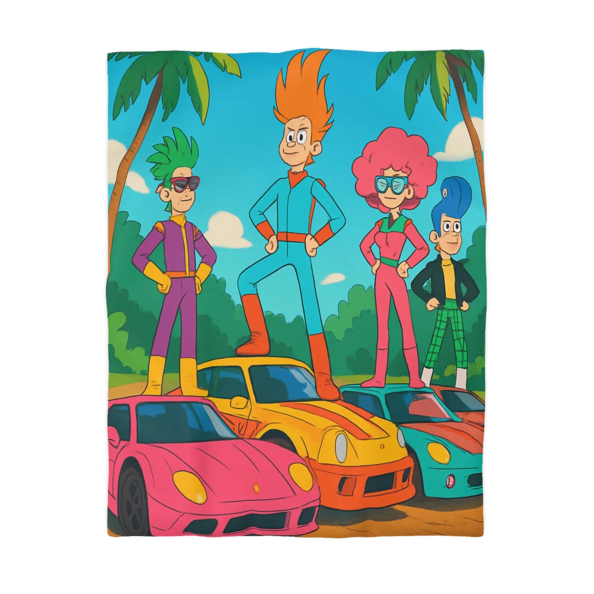 Housse de Couette Colorée avec Design de Voitures et Personnages Vibrants pour Enfants