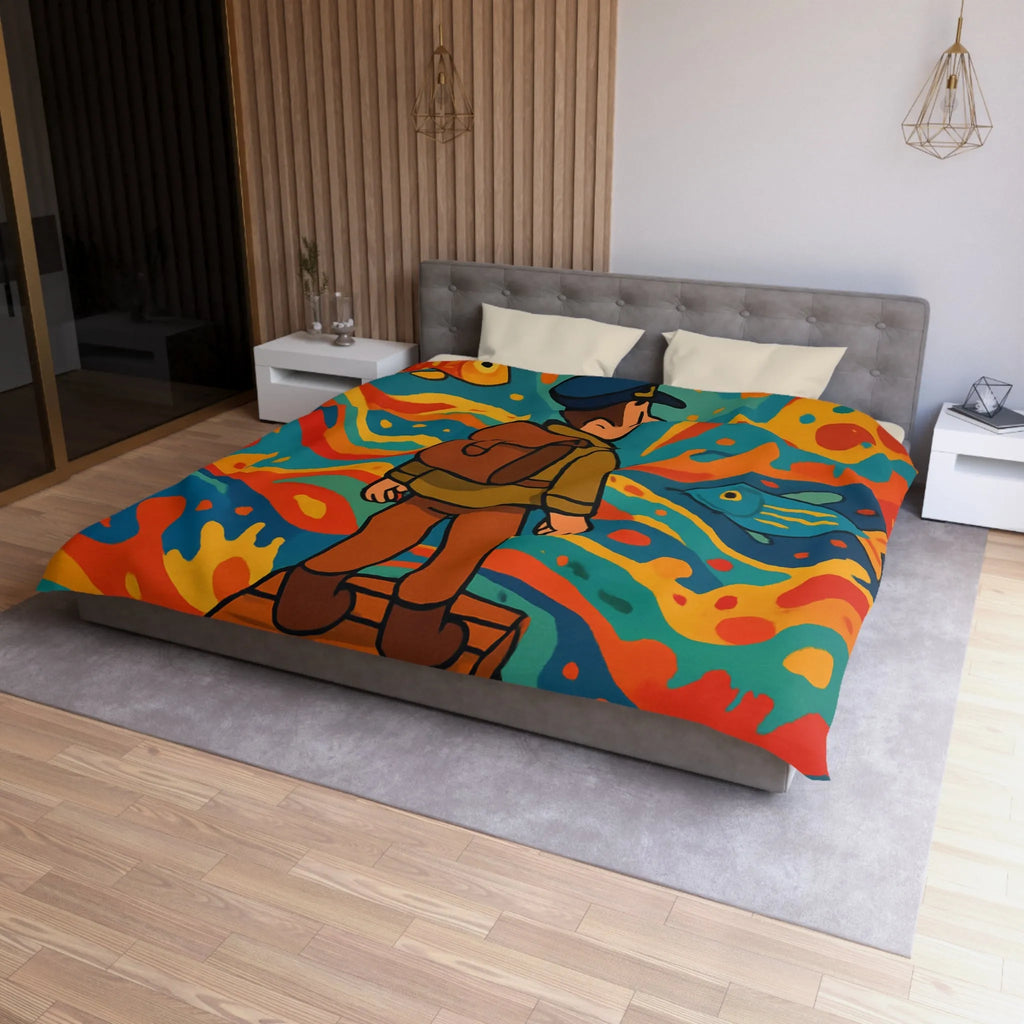 Housse de couette avec motif coloré de poisson marin et vagues abstraites colorées