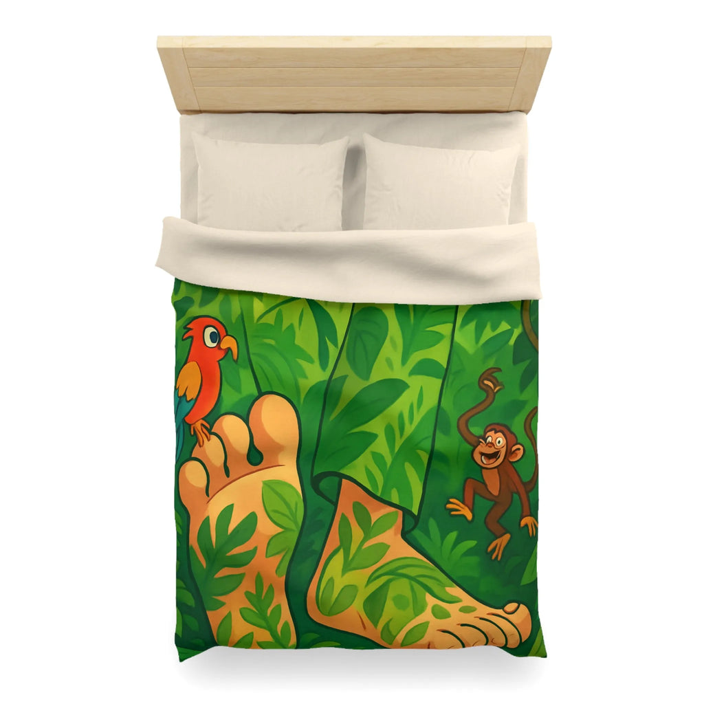 Housse de couette jungle colorée avec singes joyeux et perroquet exotique