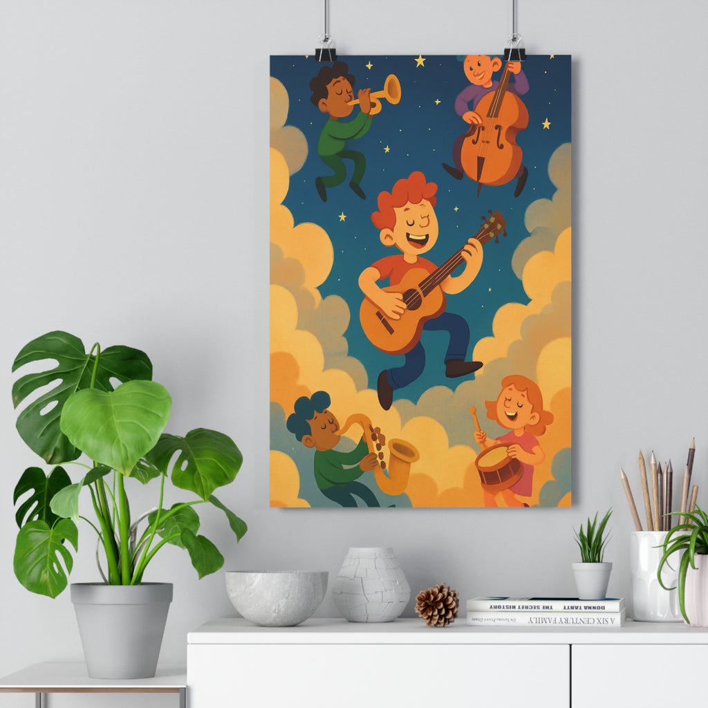 Poster décoratif céleste dessin animé joyeux musique bleu violet salon chambre créativité ambiance qualité