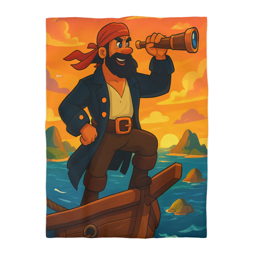 Housse de couette pirate flamboyant explorant les mers au coucher de soleil épique