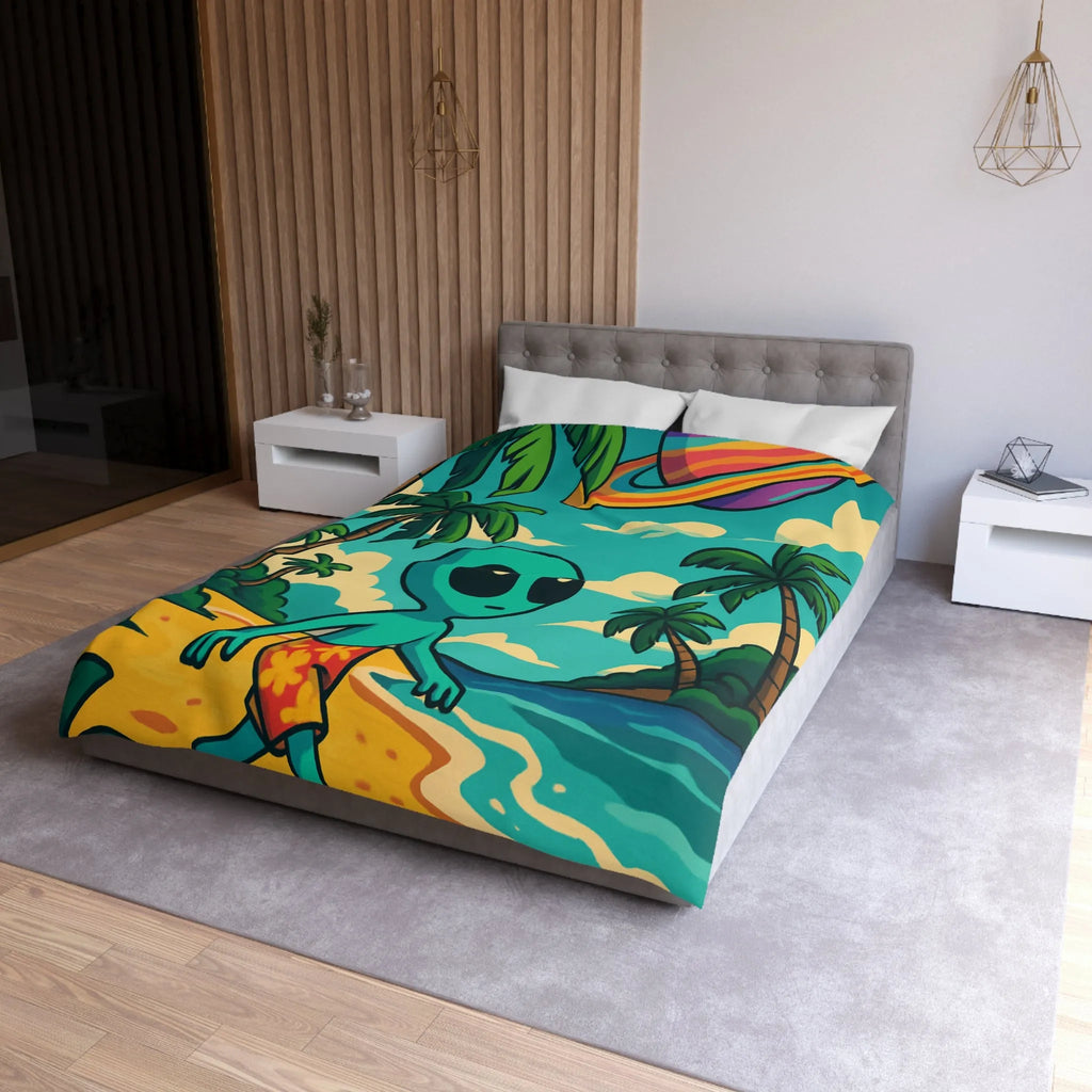 Housse de Couette Enfant Alien Plage Tropicale Planète Saturée Rêveur Ciel Imagination